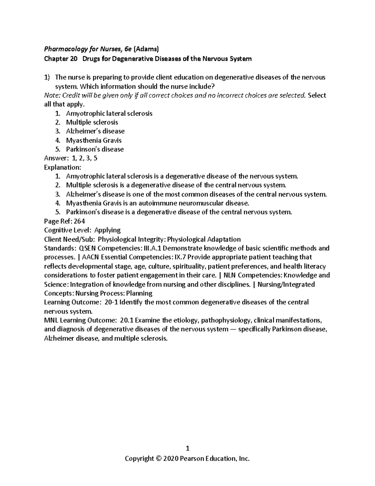 Adams 6e Pharmacology Ch20: Drugs for Nervous System Diseases