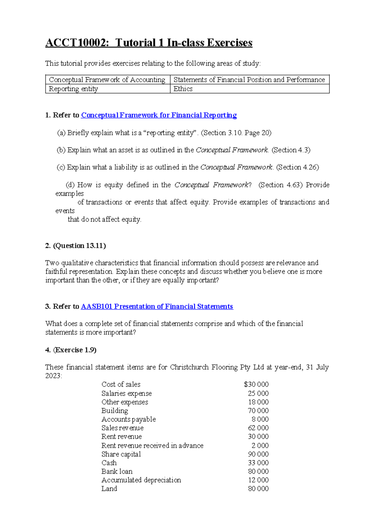 ACCT10002 Tutorial 1 In-class Exercises - ACCT10002: Tutorial 1 In ...