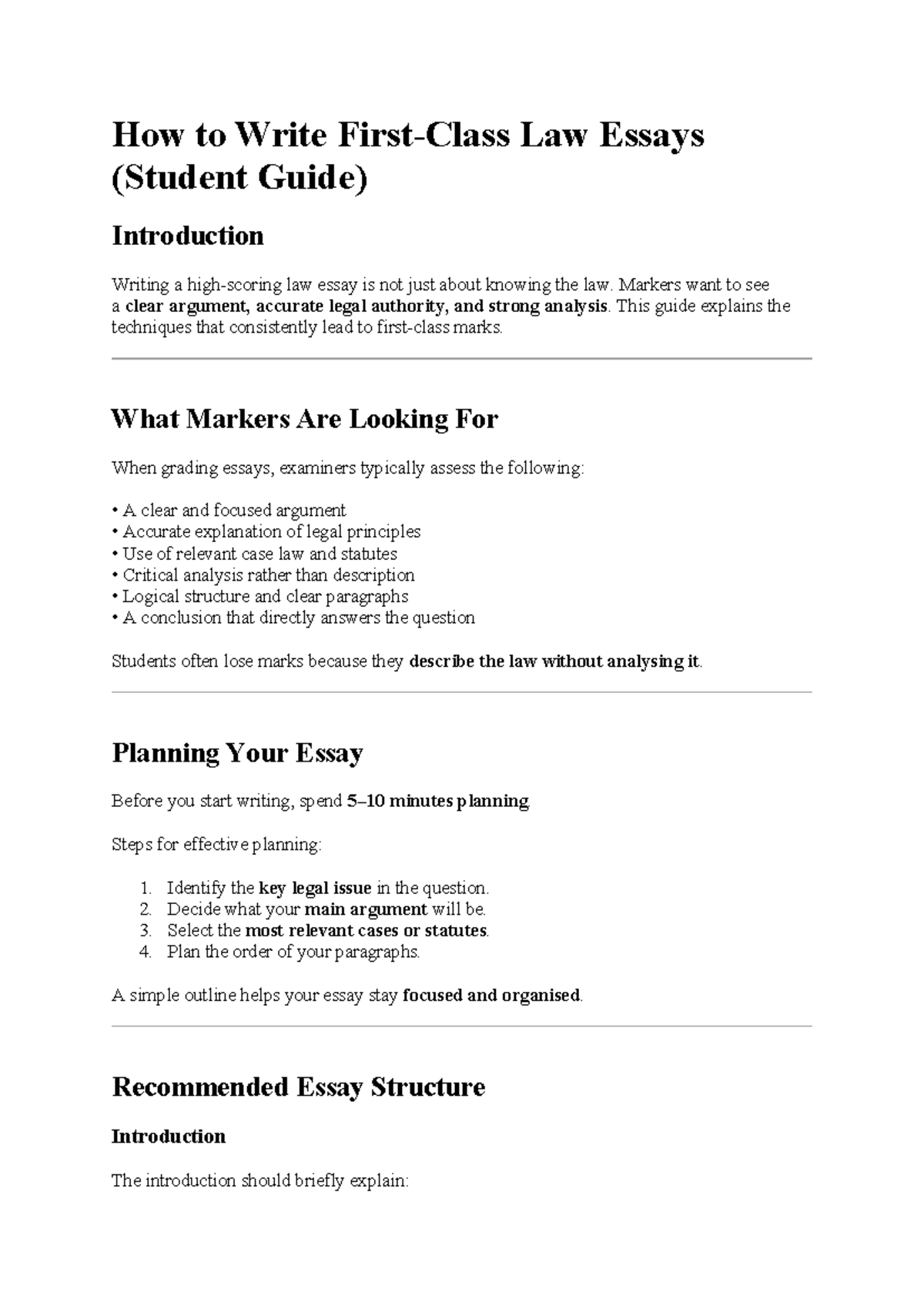 How to Write a First Class Law Essay: A Student Guide - Studocu