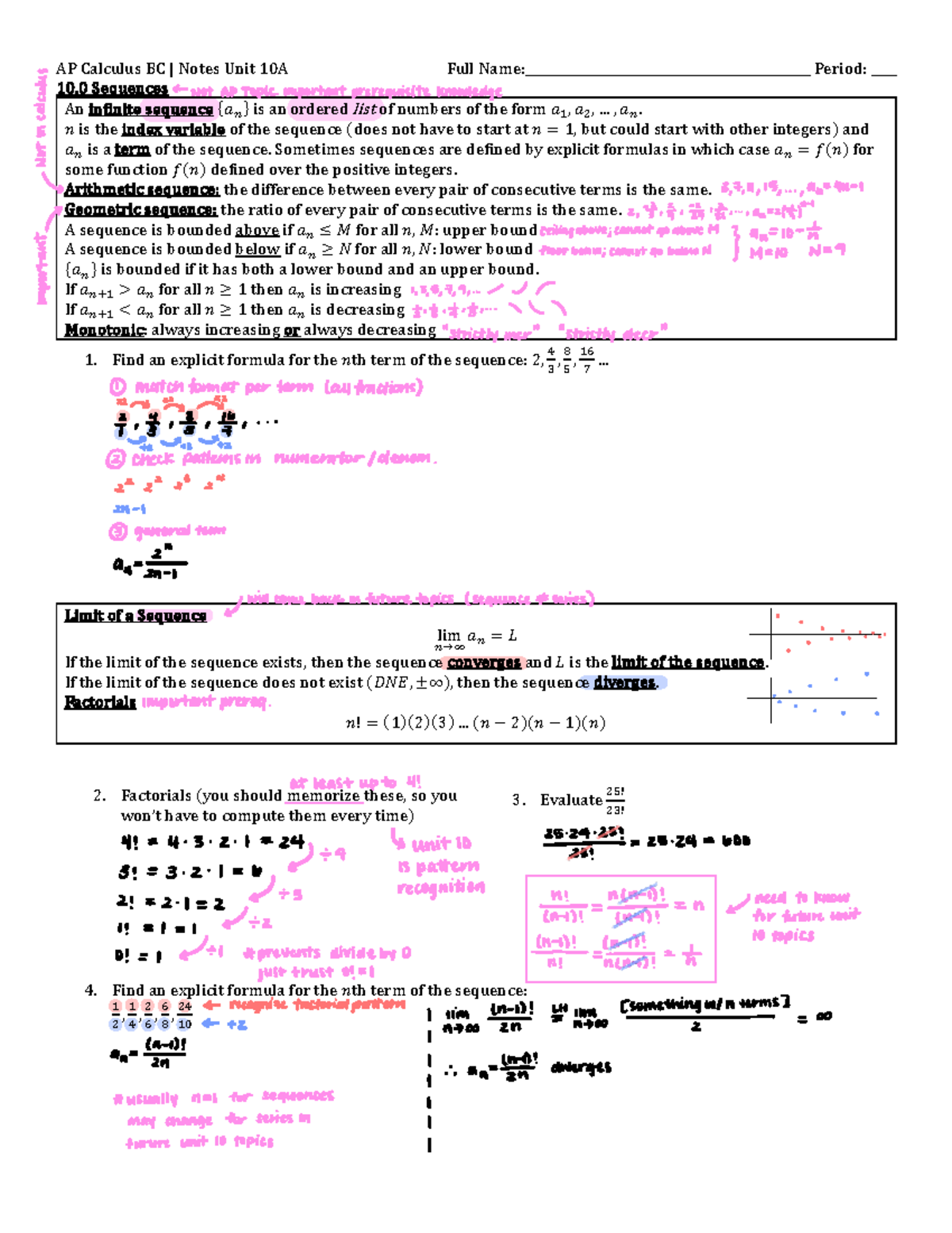 AP Calculus BC Notes Unit 10A: Sequences and Series Concepts - Studocu