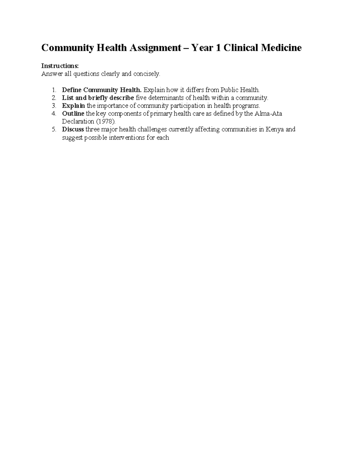 Community Health Assignment - Year 1 Clinical Medicine Analysis ...