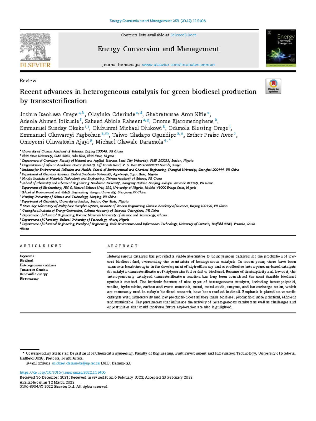 Recent Advances in Heterogeneous Catalysis for Biodiesel Production ...
