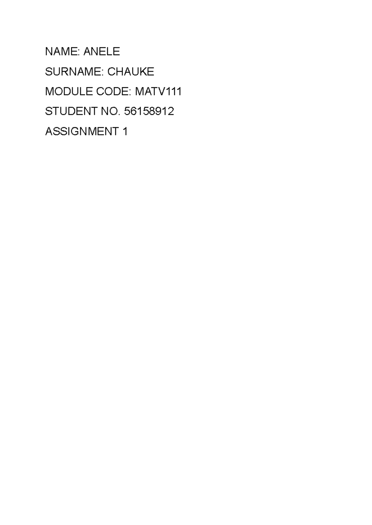 MATV111 Assignment 1 Answers and Solutions - Studocu
