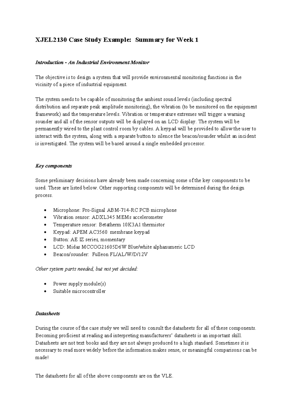 XJEL2130 Case Study Summary - Lecture 1 - XJEL2130 Case Study Example ...