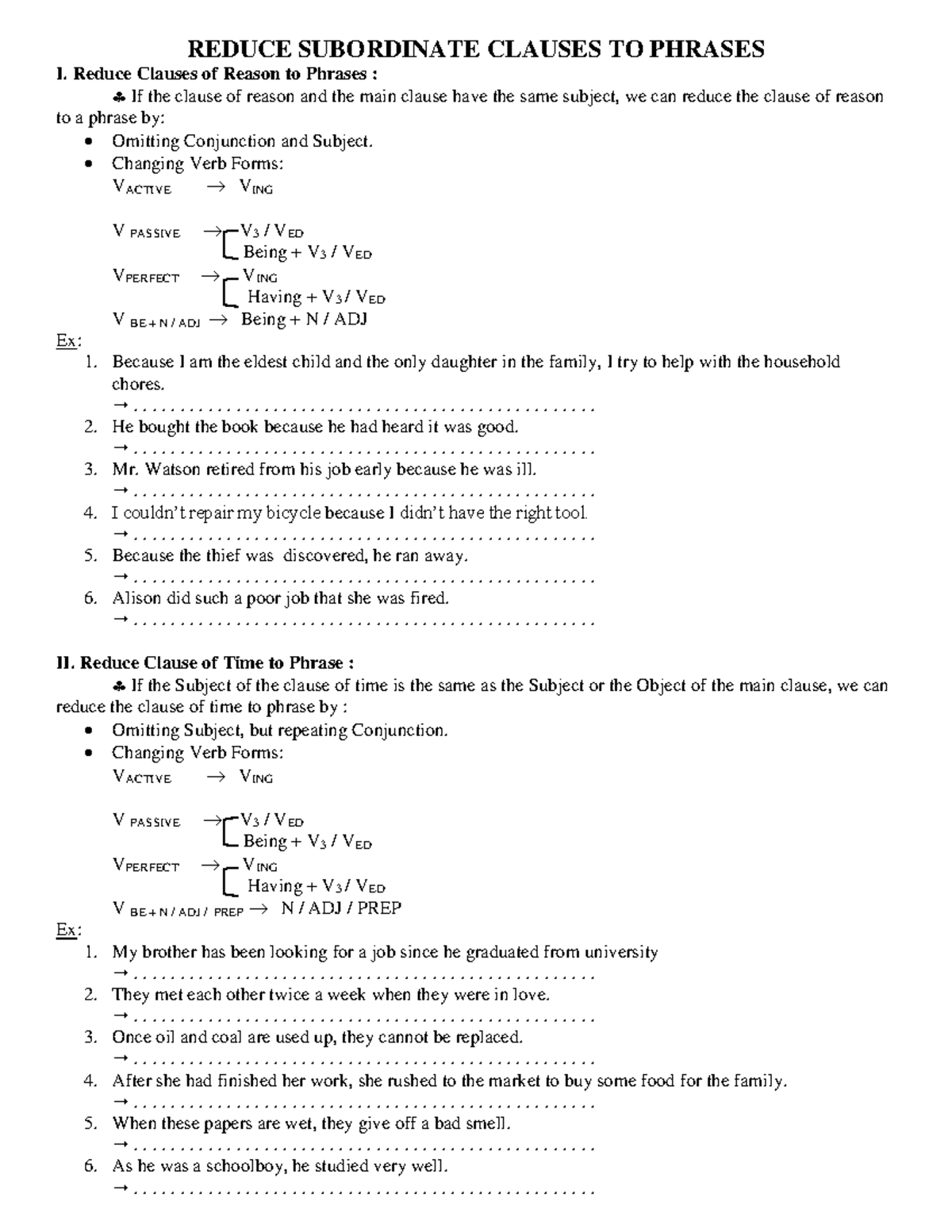 ENG 101: Reducing Subordinate Clauses to Phrases - Guidelines and ...