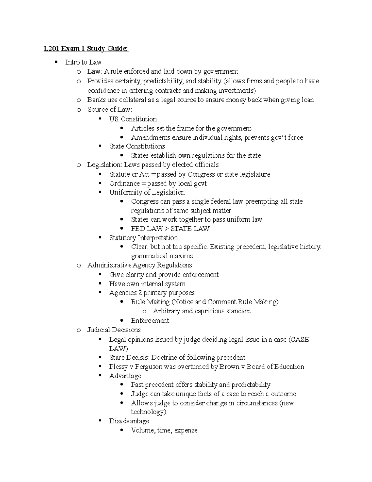L201 Exam 1 Study Guide: Key Legal Concepts and Procedures - Studocu
