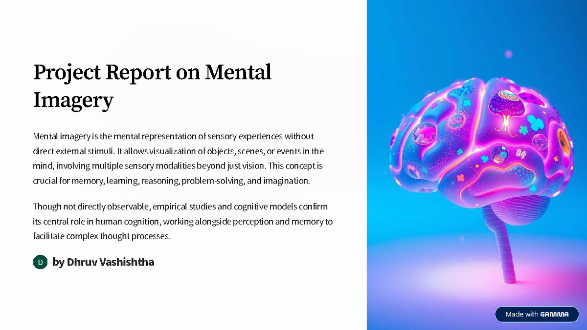 Project Report on Mental Imagery: Theories and Applications - Studocu