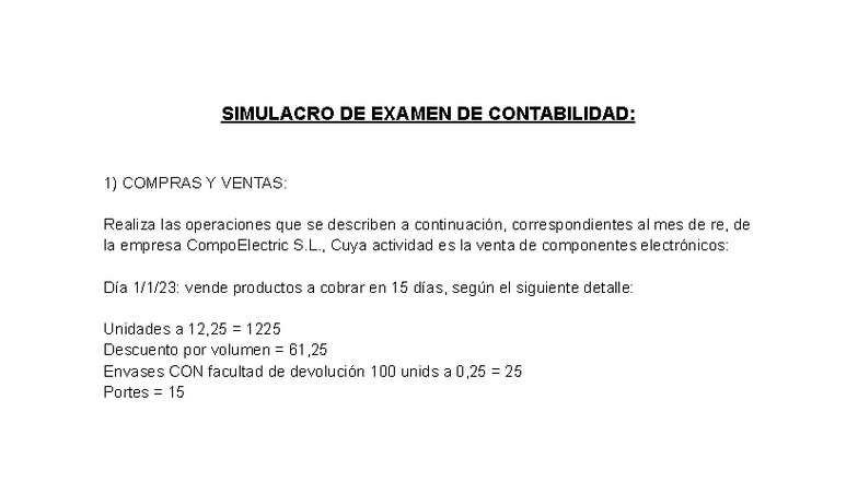 Simulacro de Examen de Contabilidad: Compras y Ventas - Studocu
