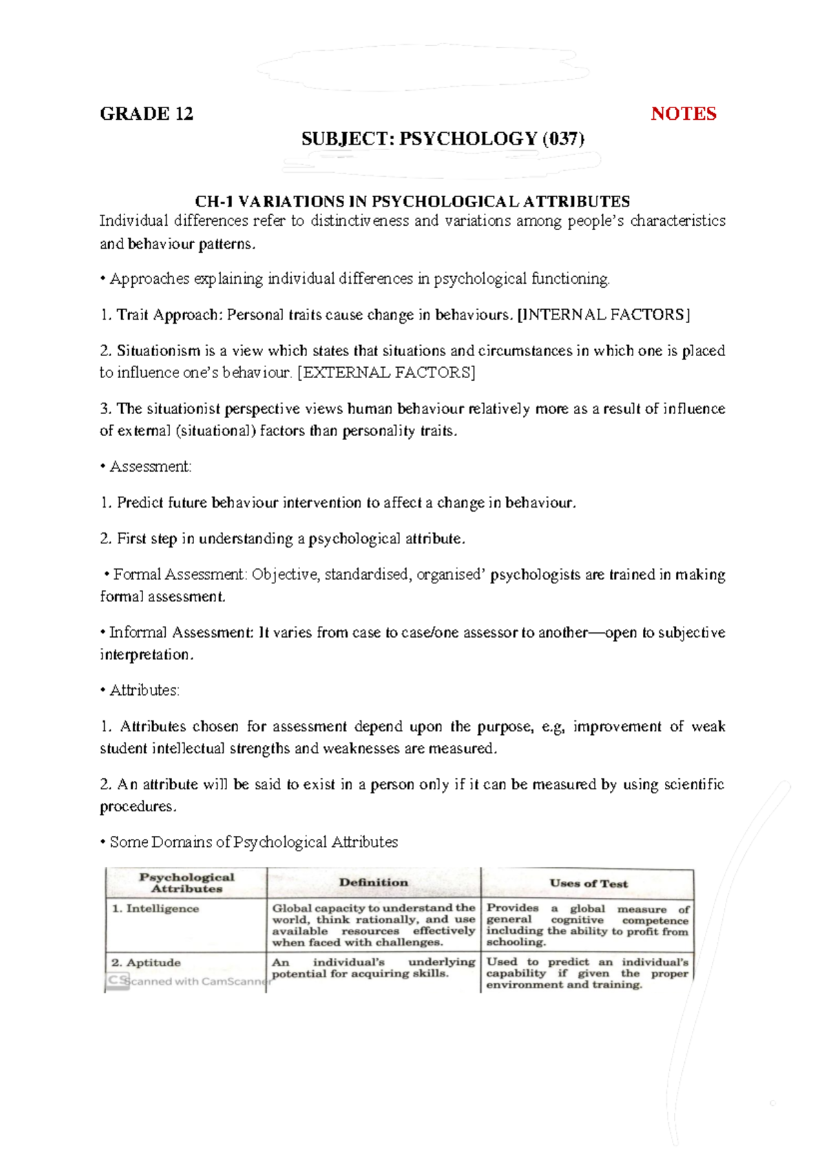 Psychology 037: Ch-1 Variations in Psychological Attributes Notes - Studocu