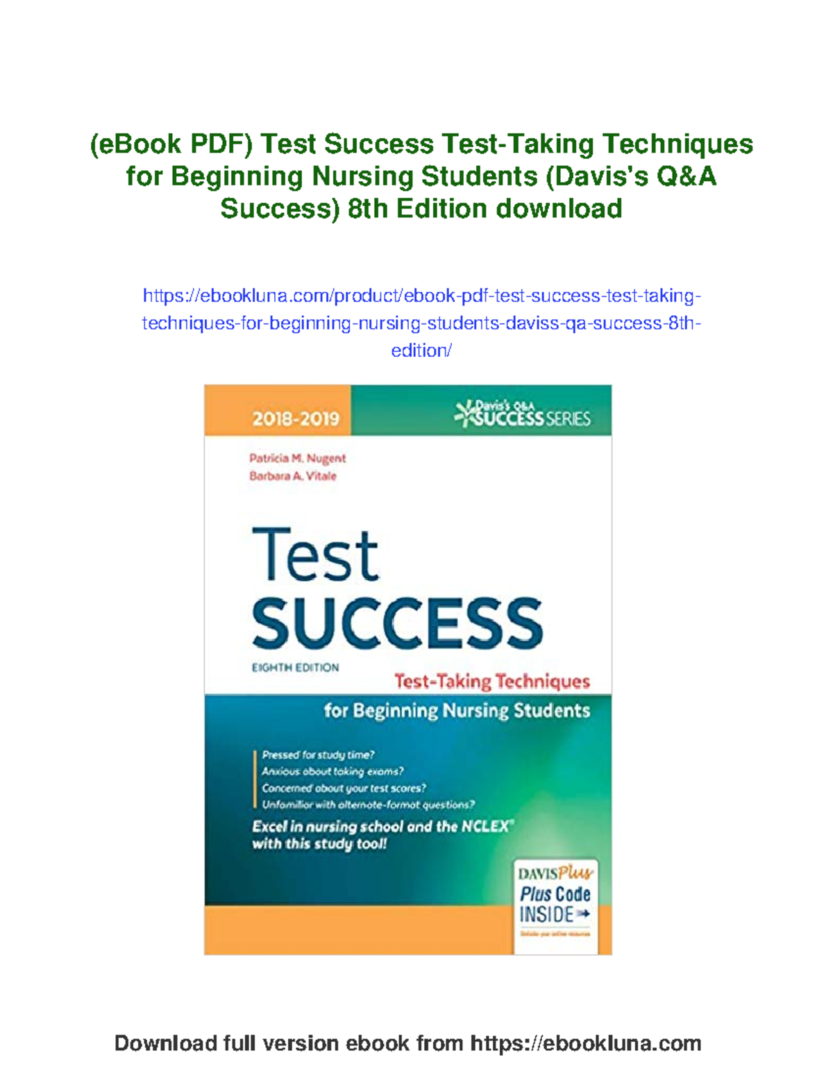 Test Success Techniques for Nursing Students: 8th Edition Guide - Studocu