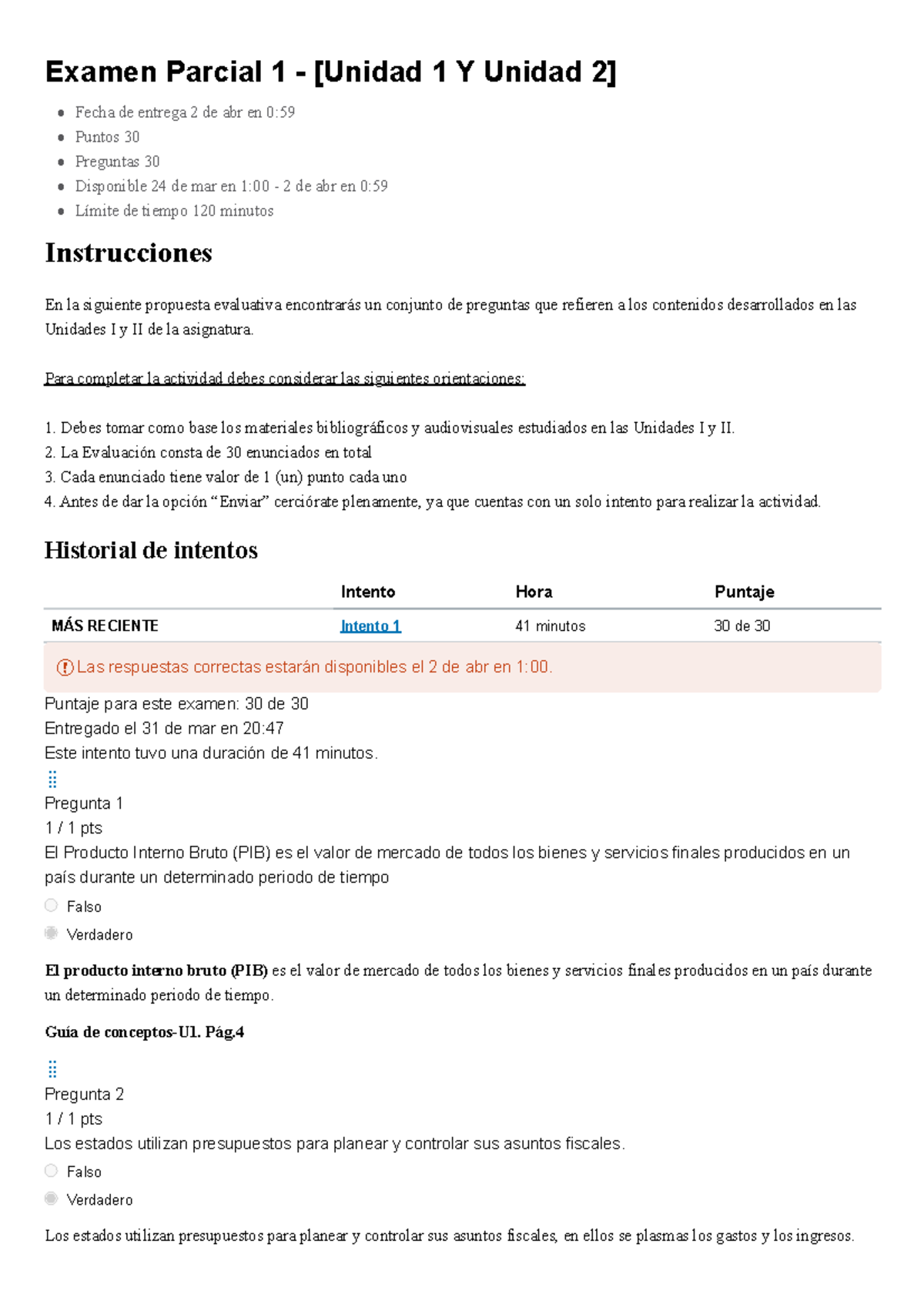 Macroeconomia I - Examen Examen Parcial 1 - [Unidad 1 Y Unidad 2 ...