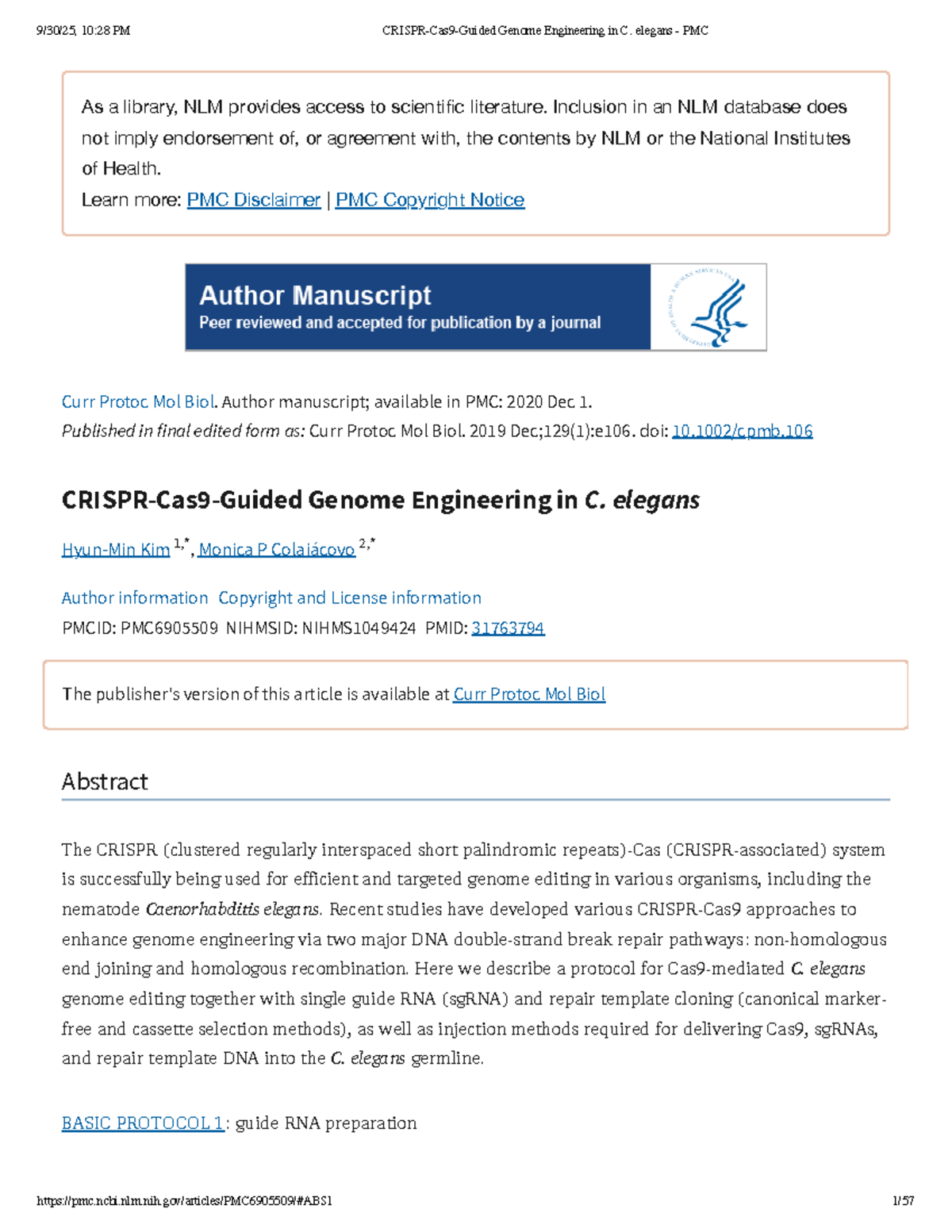 CRISPR-Cas9 Genome Editing Strategies in C. elegans (Course Code: 10:28 ...