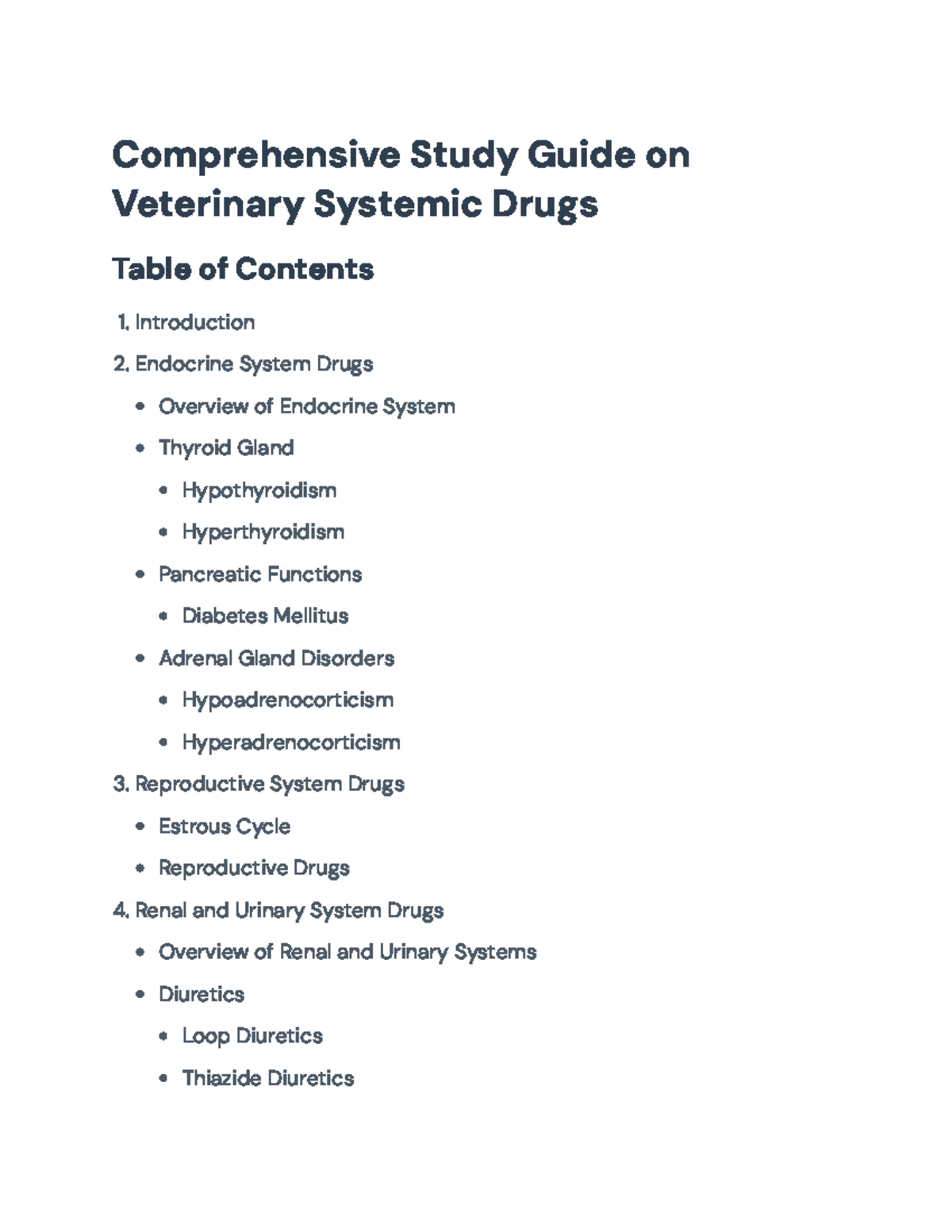 Comprehensive Study Guide on Veterinary Systemic Drugs (Final Exam ...
