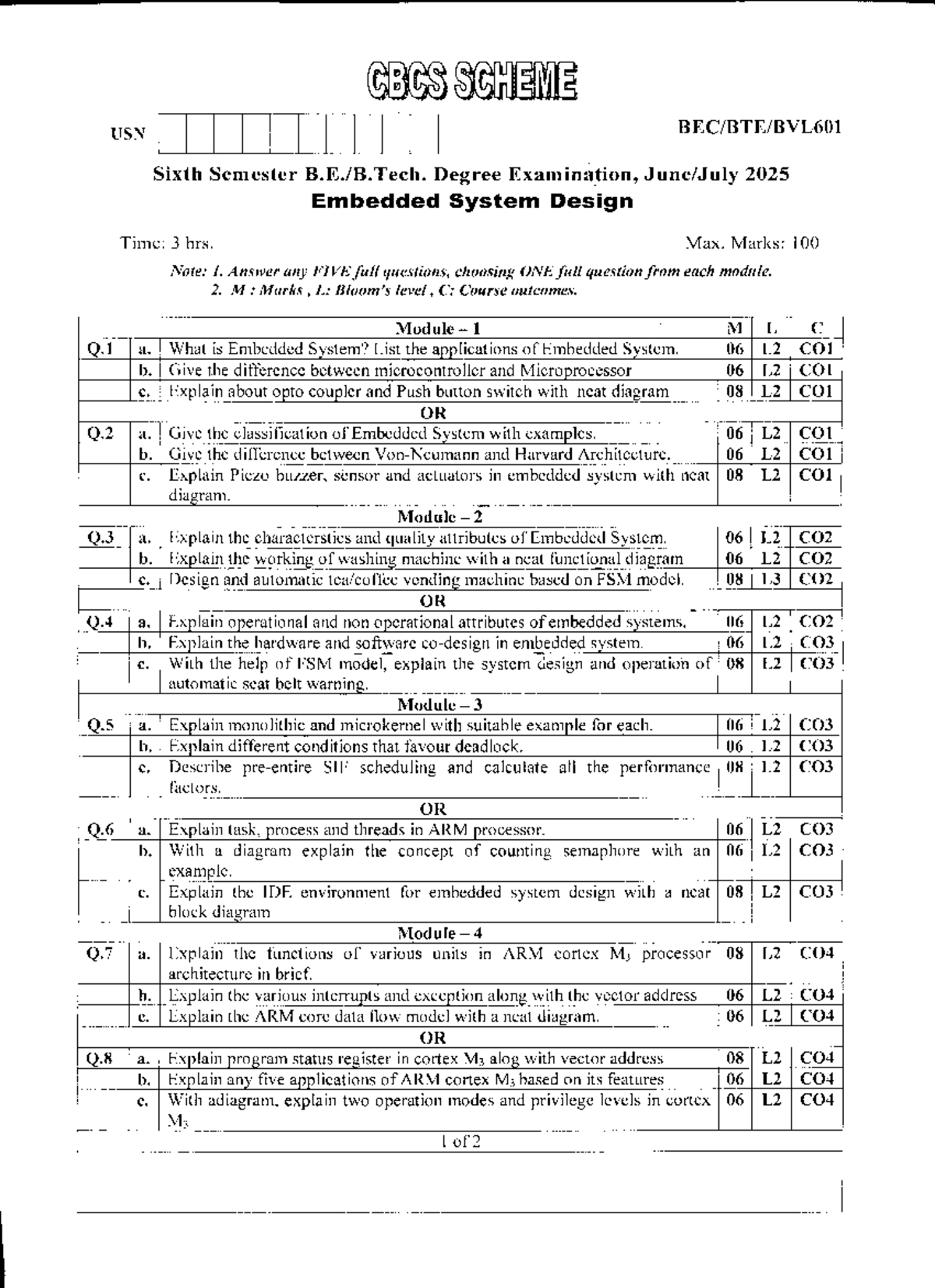 BEC601 Sixth Semester Exam: Embedded System Design Guide - Studocu