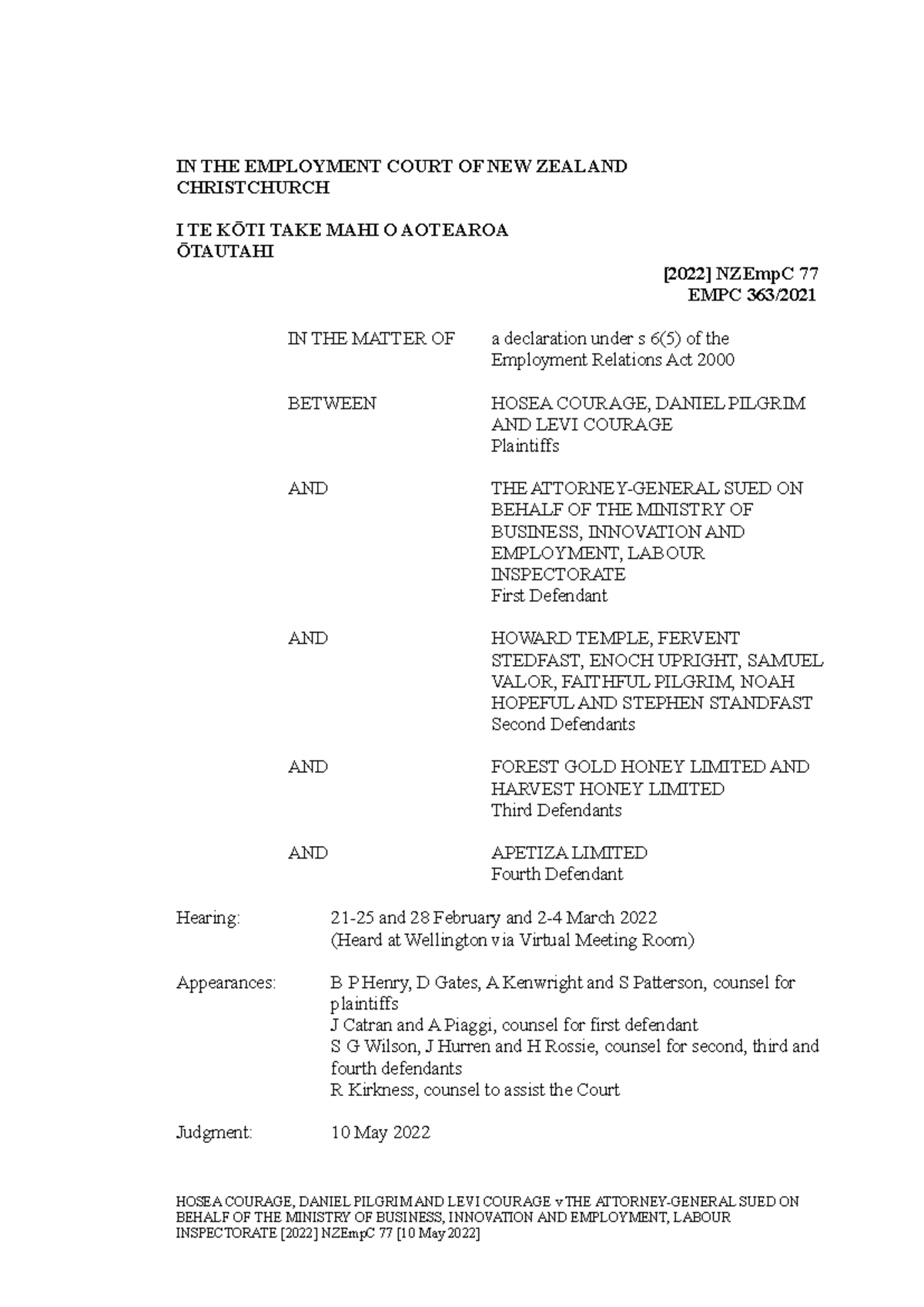 2022 NZEmpC 77 Court Ruling: Courage & Ors vs Attorney General - Studocu