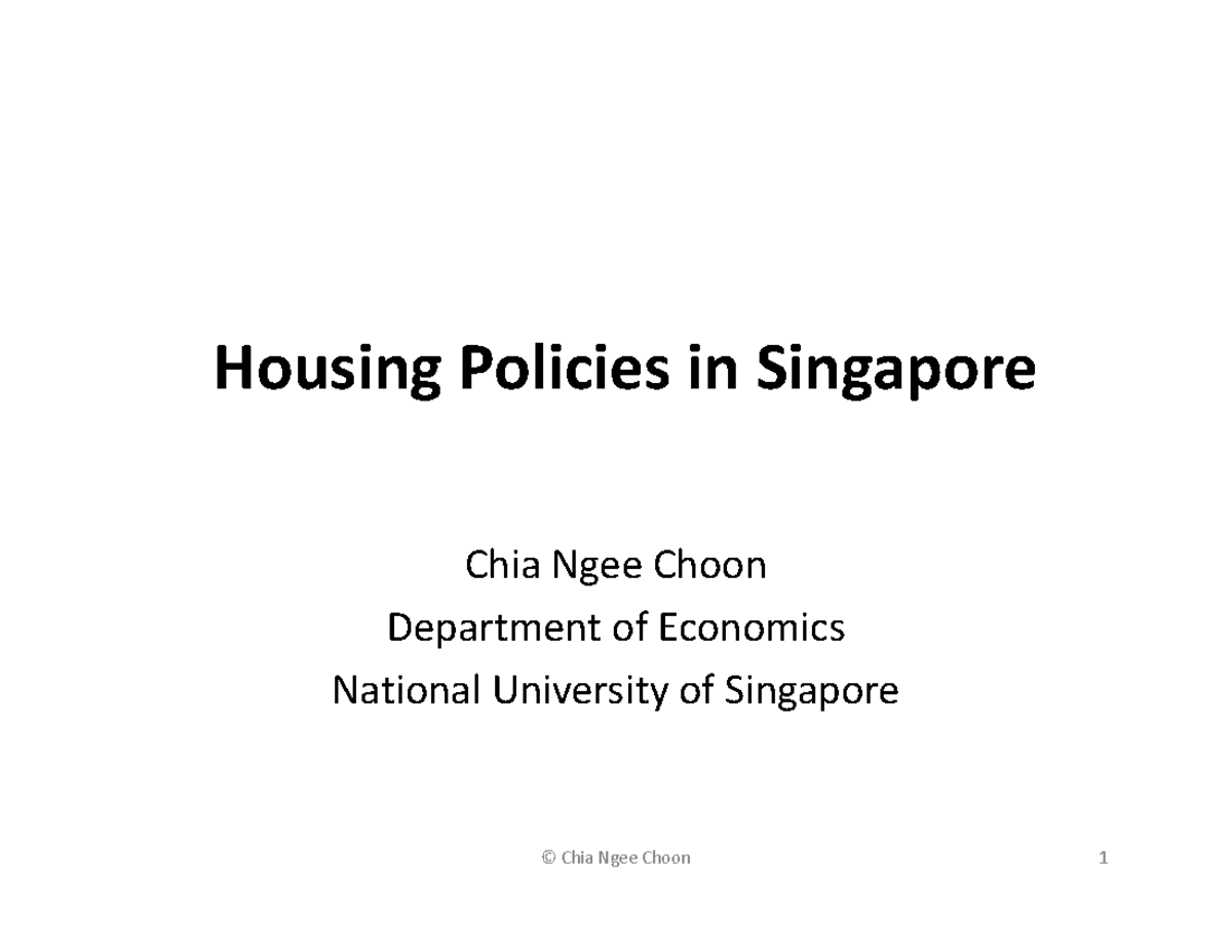 Housing Policies - Lecture Notes 6: Innovations & Outcomes in SG - Studocu