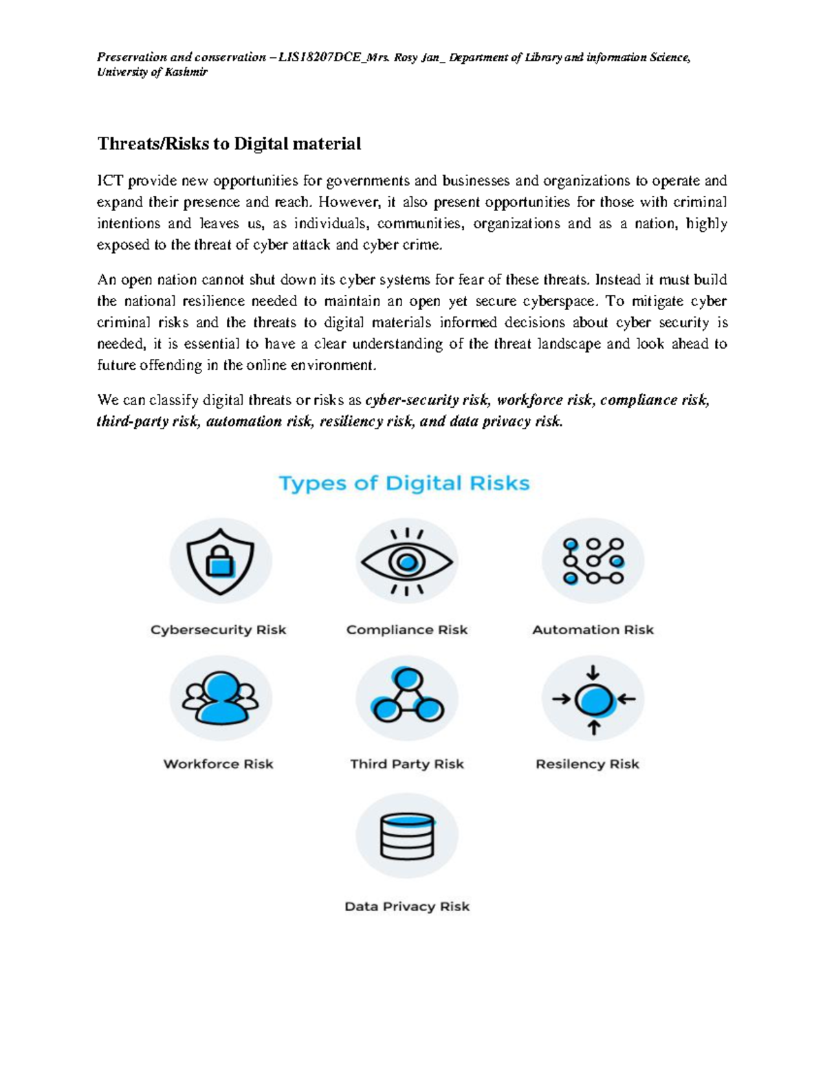 Threats and Risks to Digital Material - LIS18207DCE Overview - Studocu