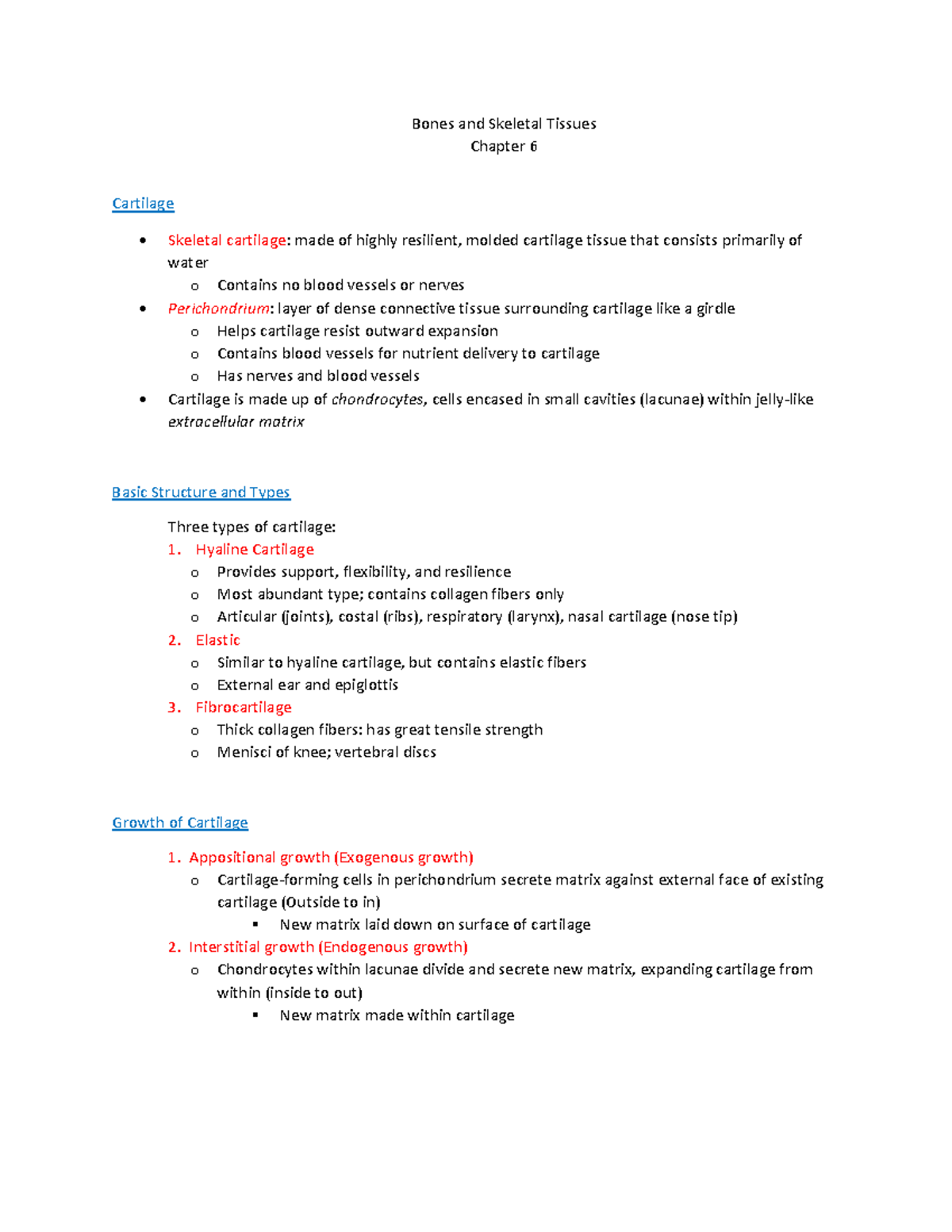 Chapter 6: Anatomy & Physiology of Skeletal System (A&P) Notes - Studocu