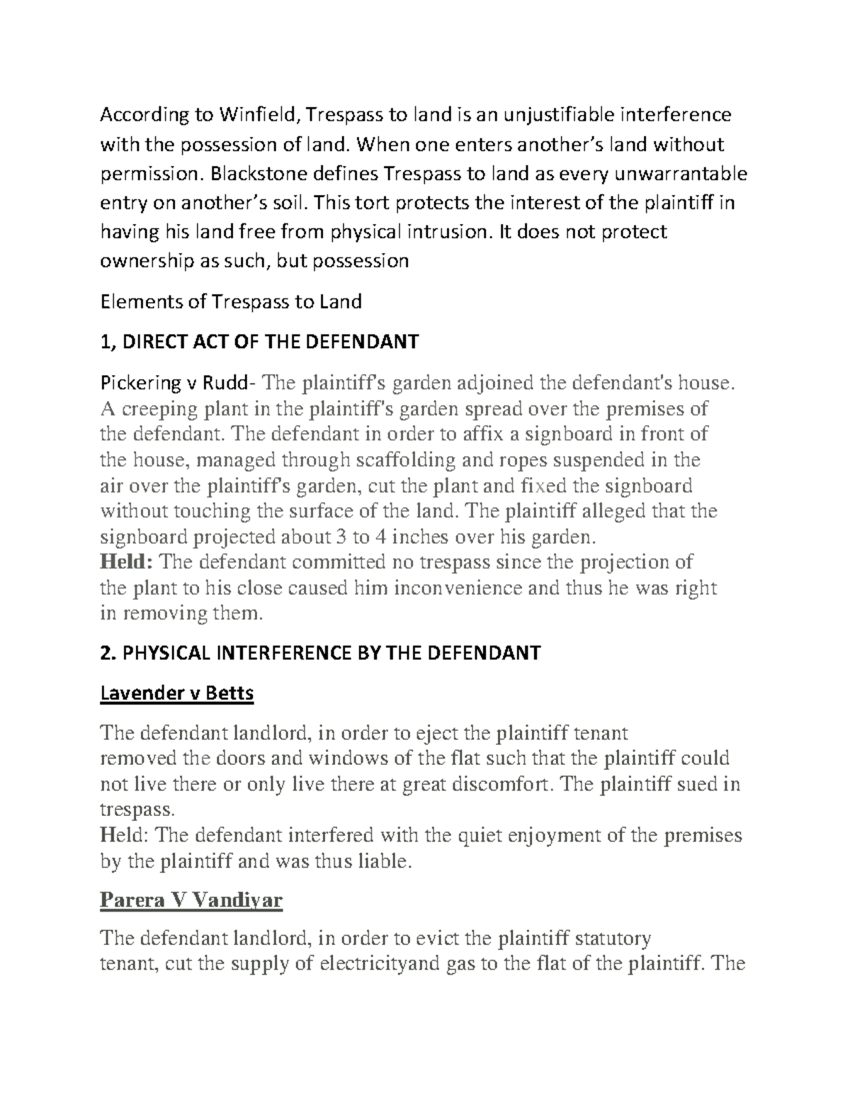 Trespass to Land: Key Principles and Case Summaries - Studocu