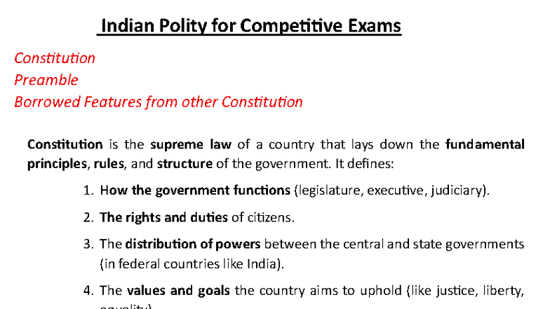 Indian Polity for Competitive Exams: Constitution Preamble & Features ...