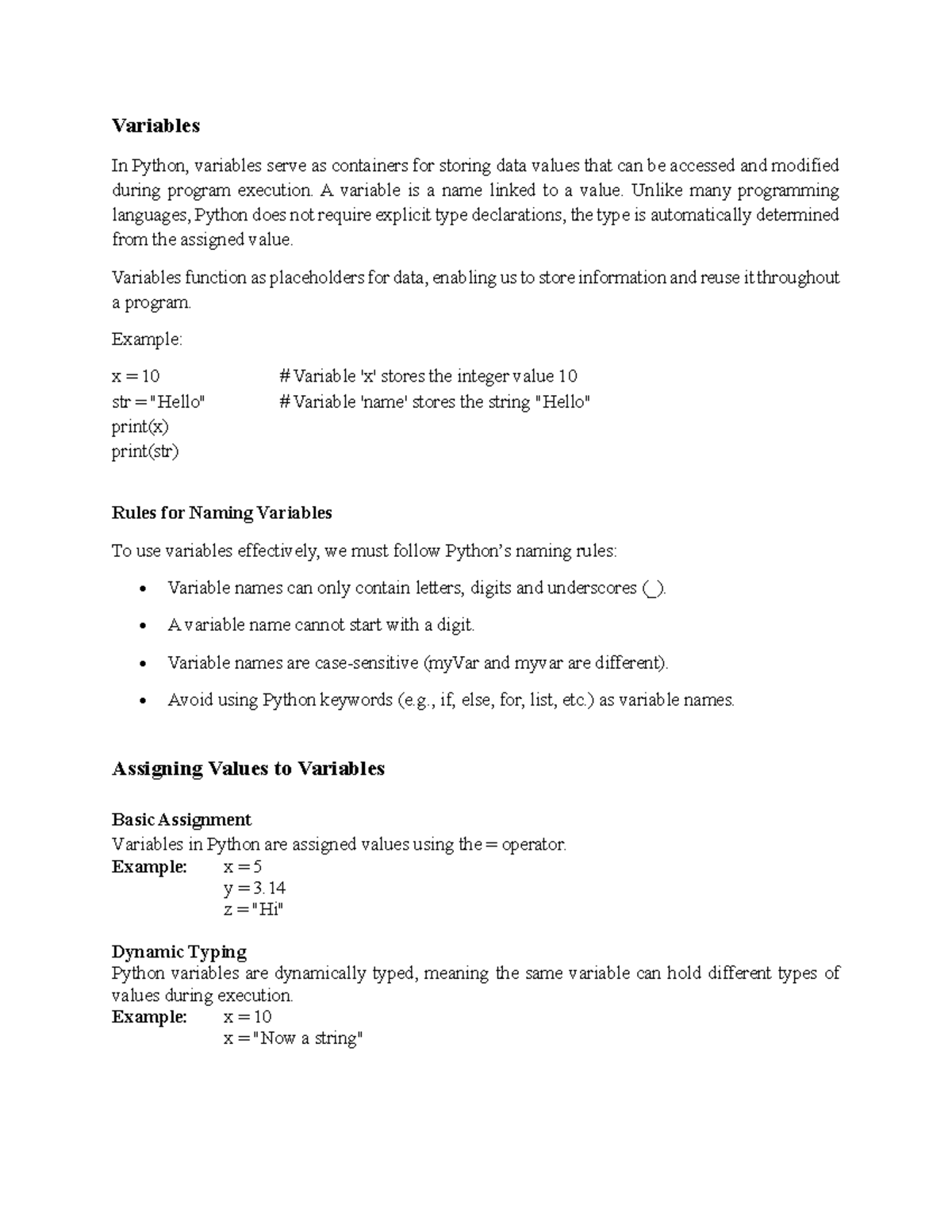 Python Notes: Understanding Variables, Data Types, and Functions - Studocu