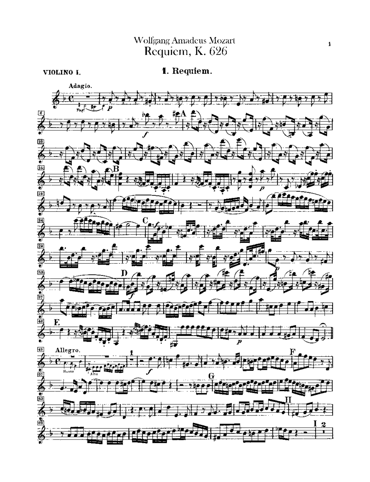 Mozart - Requiem in D Minor, K. 626: VIOLINO I Parts Analysis - Studocu