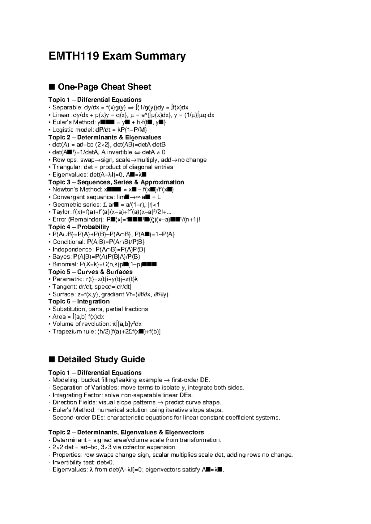 EMTH119 Final Exam Cheat Sheet & Study Guide - Studocu