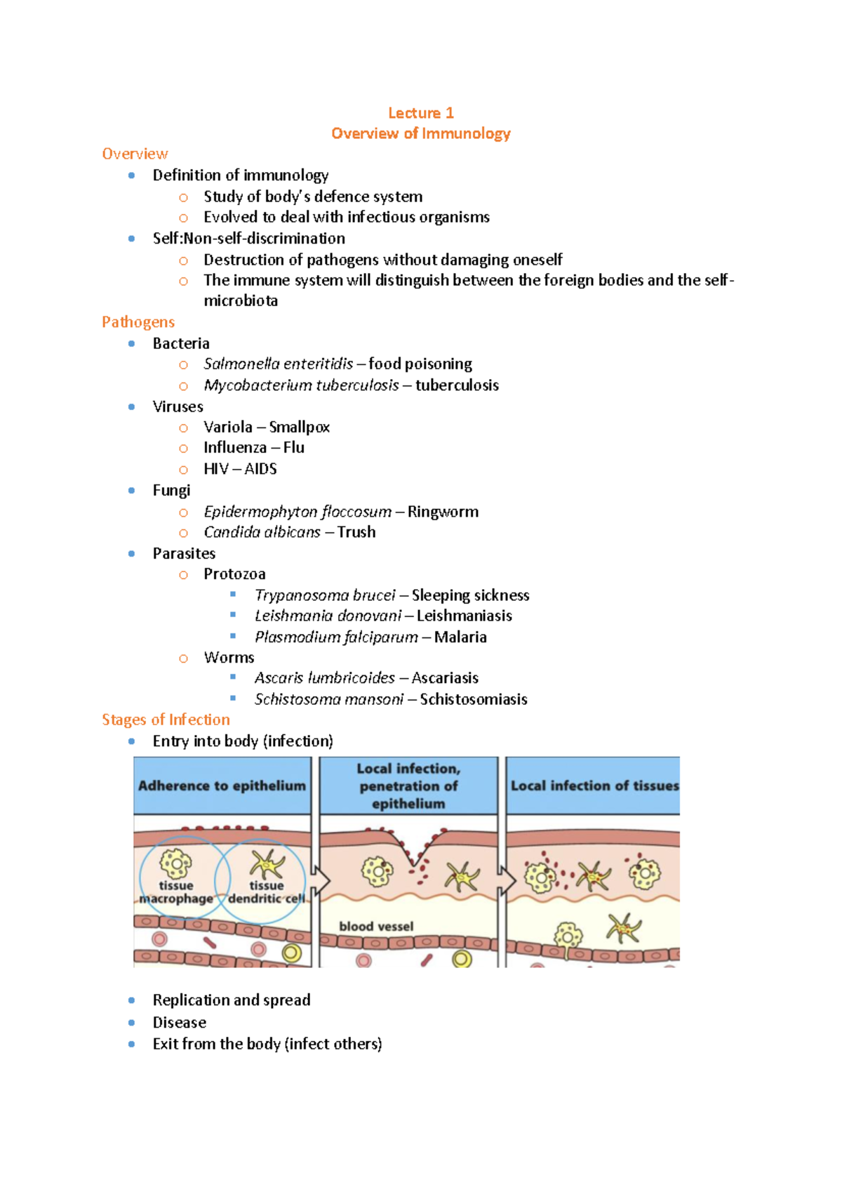 BIO 101: Lecture 1 & 2 Notes on Immunology and Immune Response - Studocu