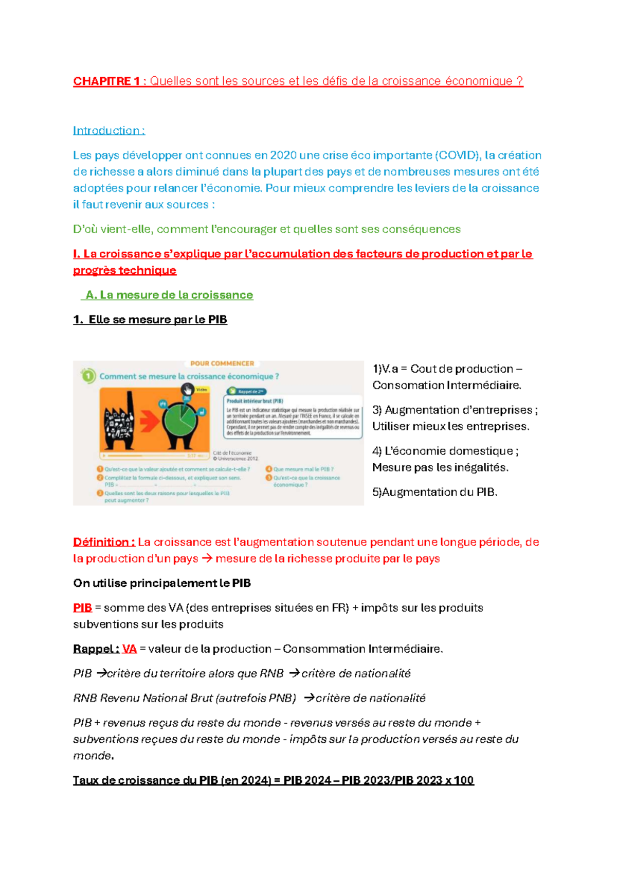 CHAPITRE 1 : Sources et Défis de la Croissance Économique en 2020 - Studocu