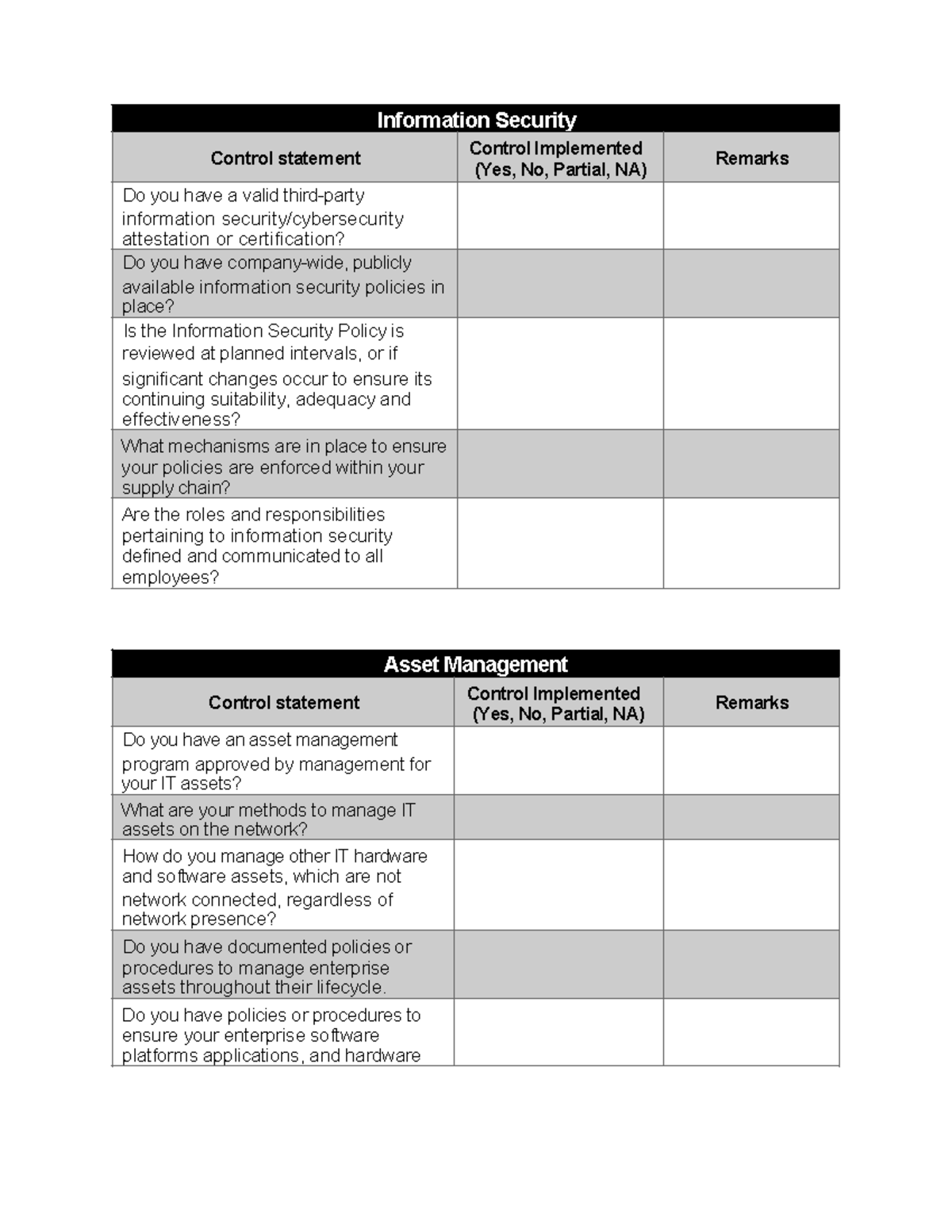 Vendor Security Checklist: Information Security Controls and Compliance ...