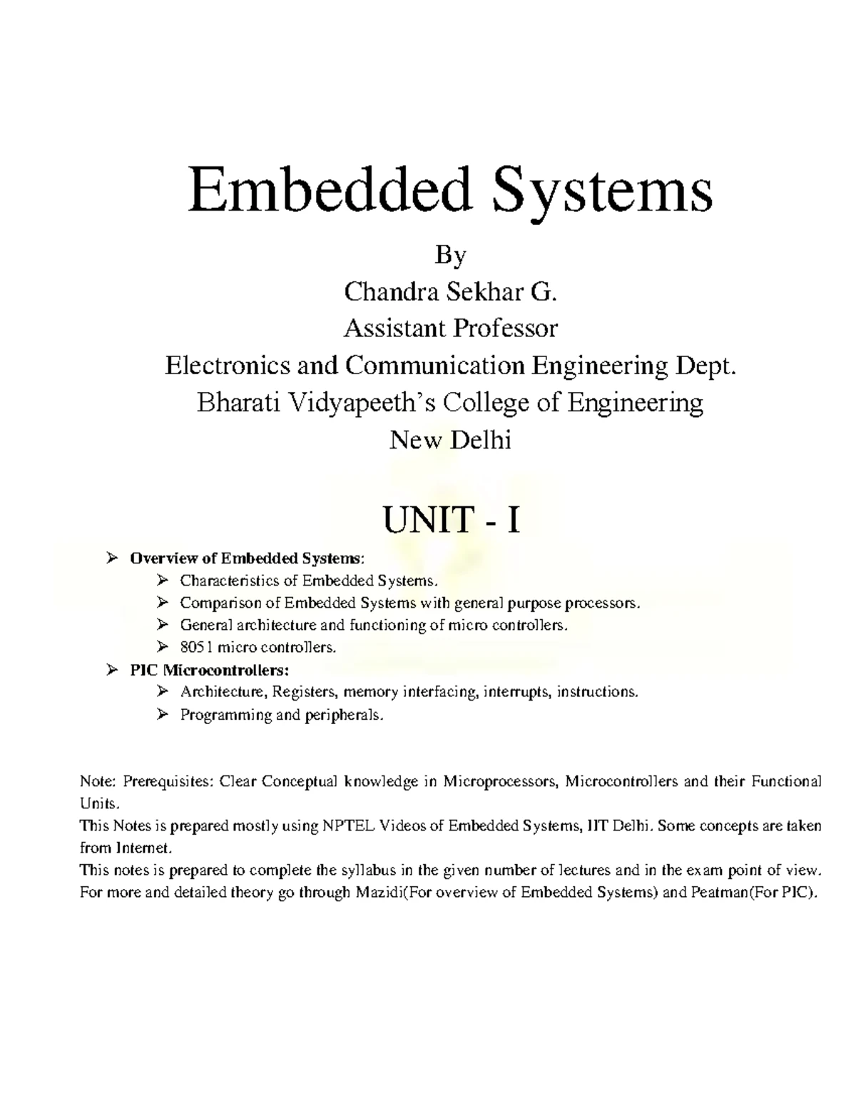 Embedded Systems Notes - Unit - 3 - Embedded Systems Chandra Sekhar G ...