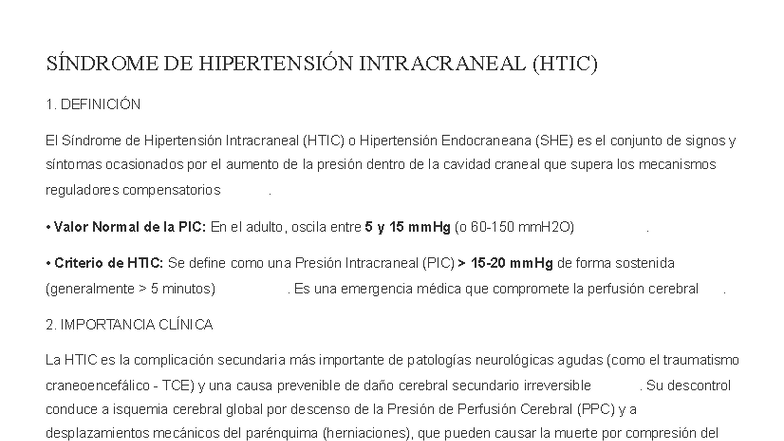 Neurología - Síndrome de Hipertensión Intracraneal (HTIC) - Studocu