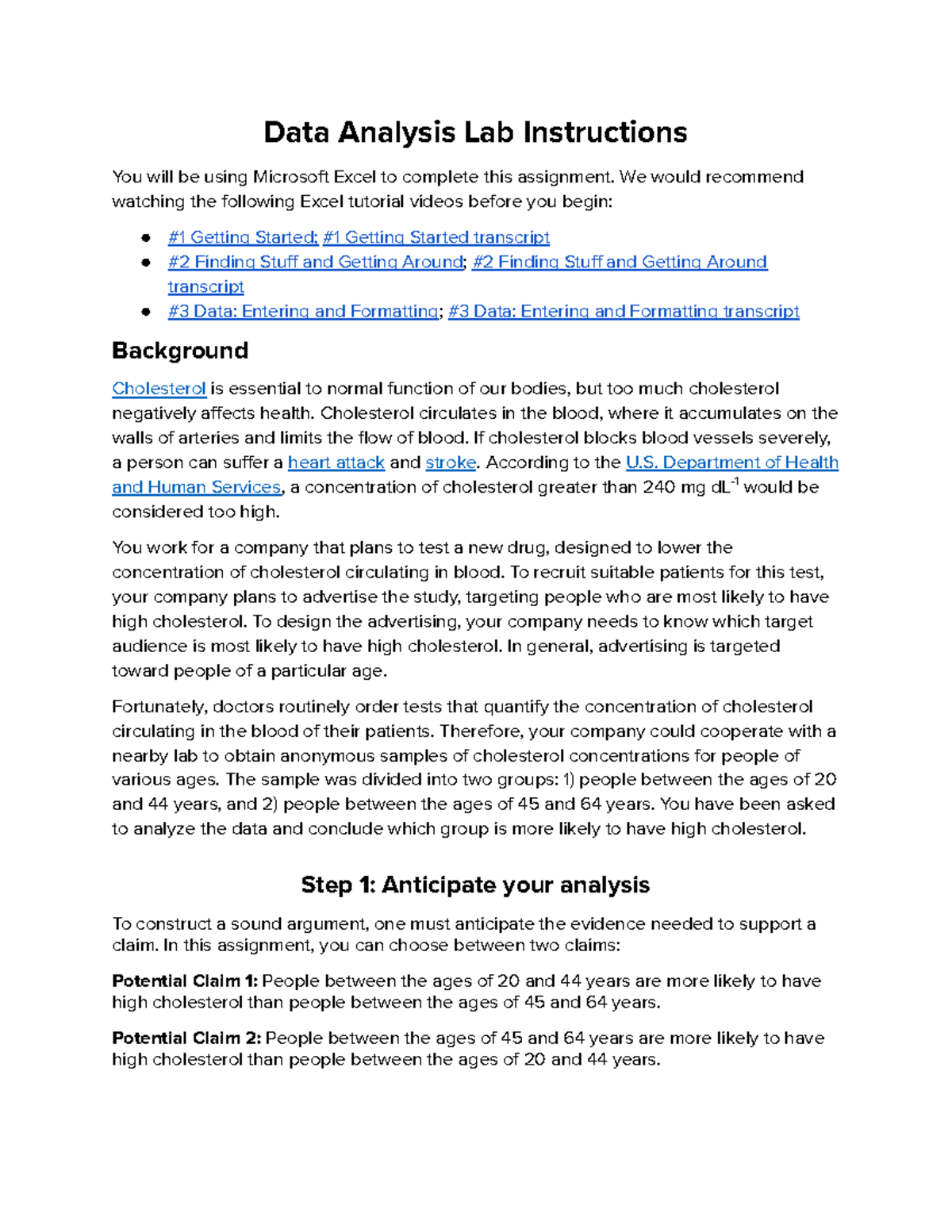 Data Analysis Lab: Cholesterol Frequency Distribution & Claims - D01 ...