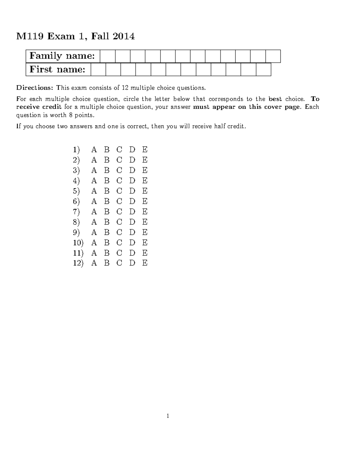 M119 Exam 1 Prep: Sample Questions for Midterm & Final Exam 2014 - Studocu