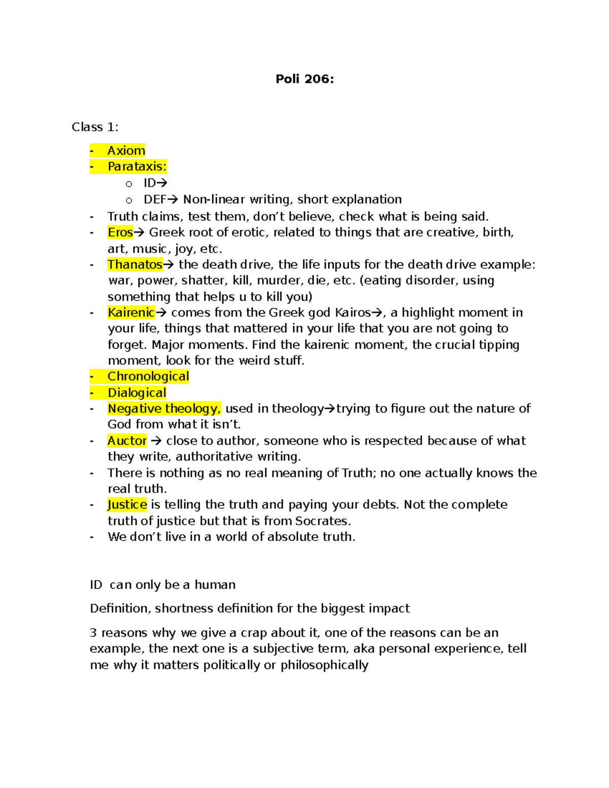 Poli 206: Class 1 Notes on Axiom Parataxis and Key Concepts - Studocu