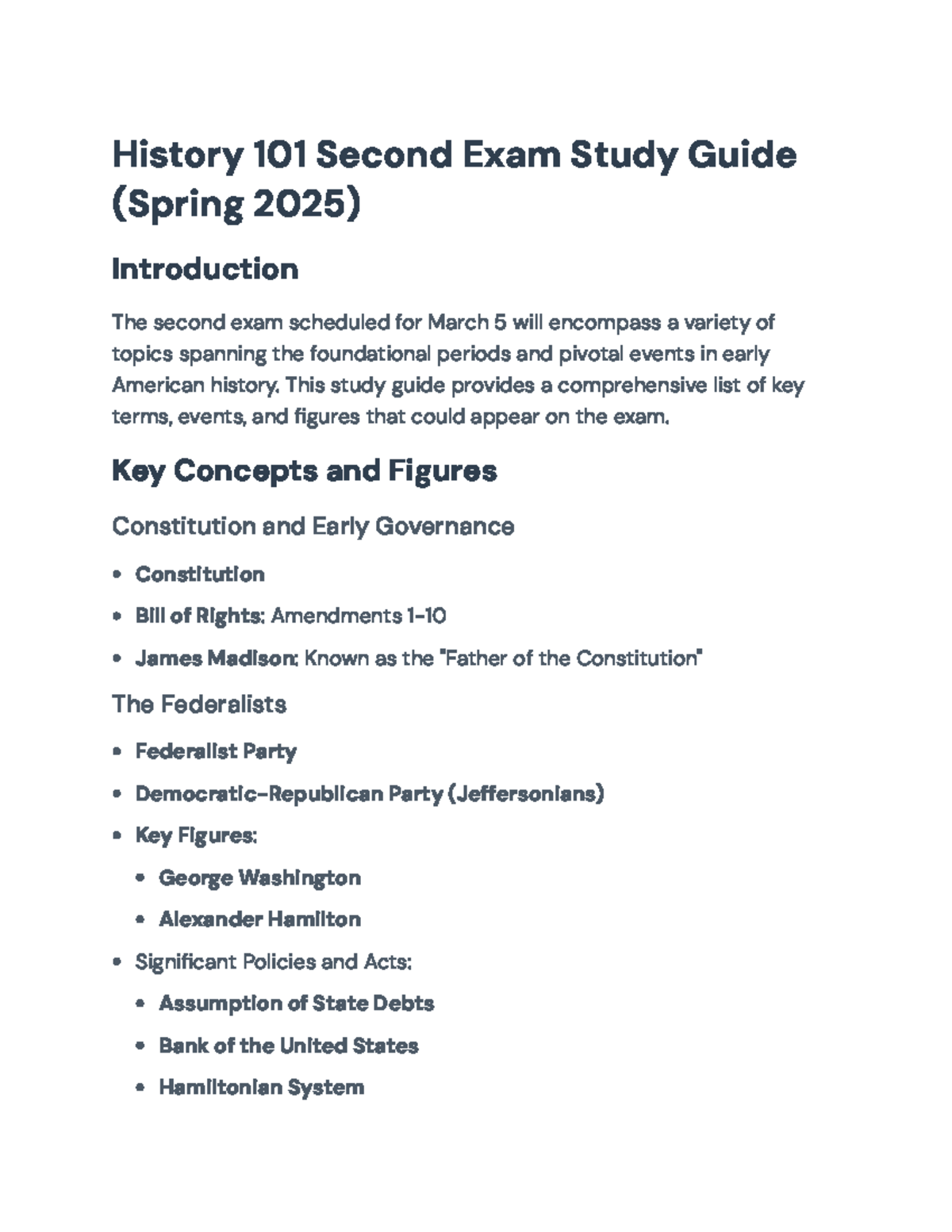 History 101: Second Exam Study Guide (Spring 2025) - This study guide ...