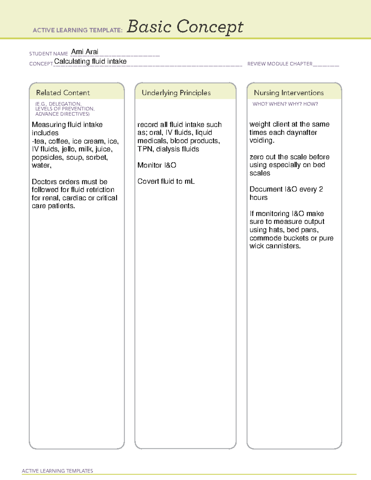Basics of Fluid Calculation: Active Learning Template for Nursing - Studocu
