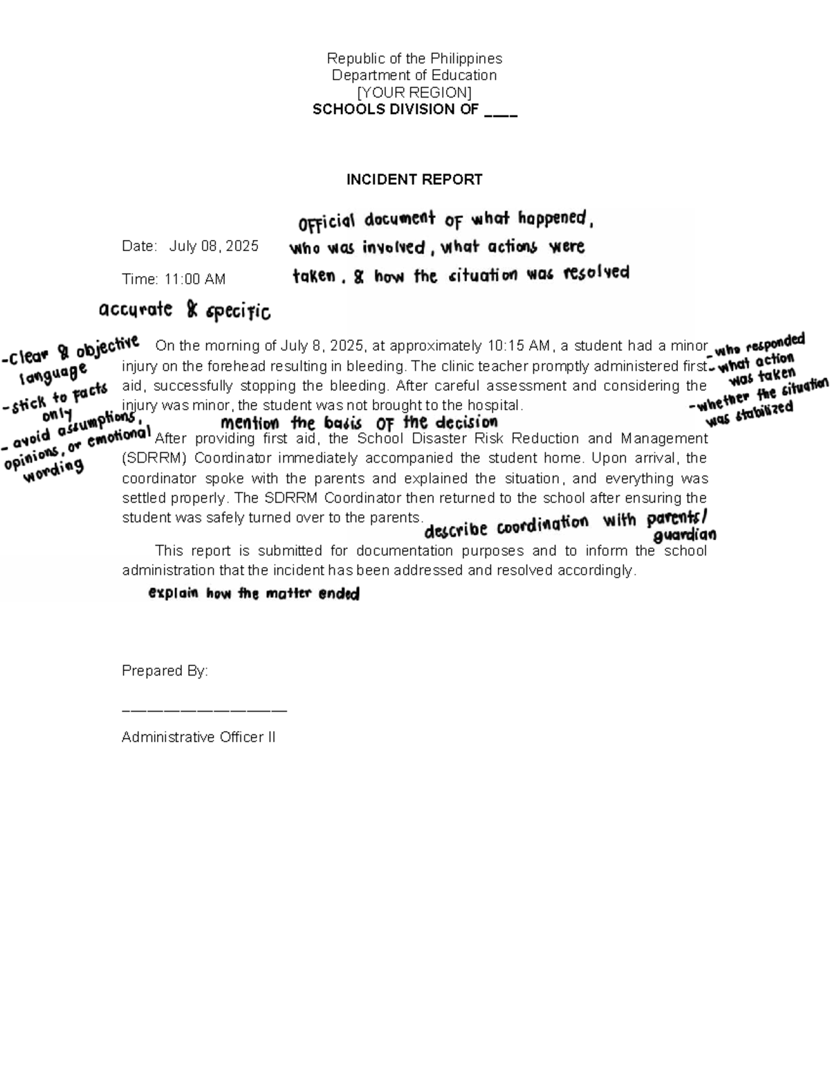 Incident Report - Student Injury on July 8, 2025 - Studocu