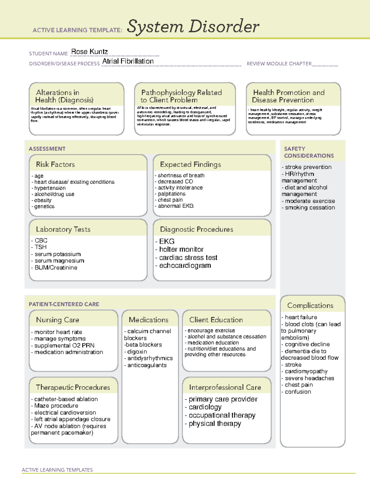 ACTIVE LEARNING TEMPLATE: Atrial Fibrillation Review Module - Studocu