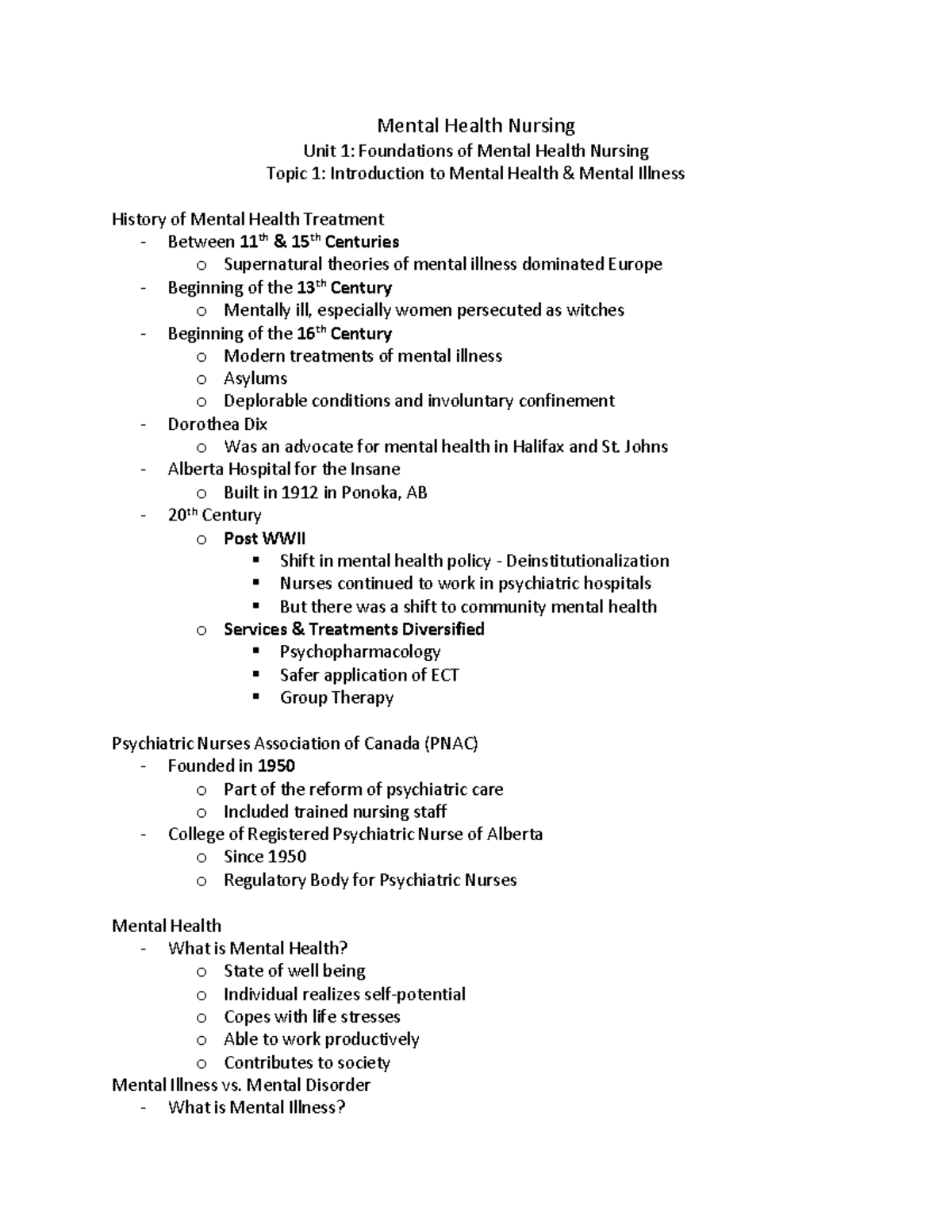 NFDN 2007 Lecture Notes on Mental Health Nursing Foundations - Studocu