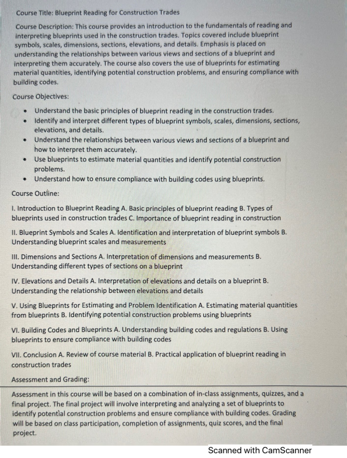 BP Overview - Course Title: Blueprint Reading for Construction Trades ...