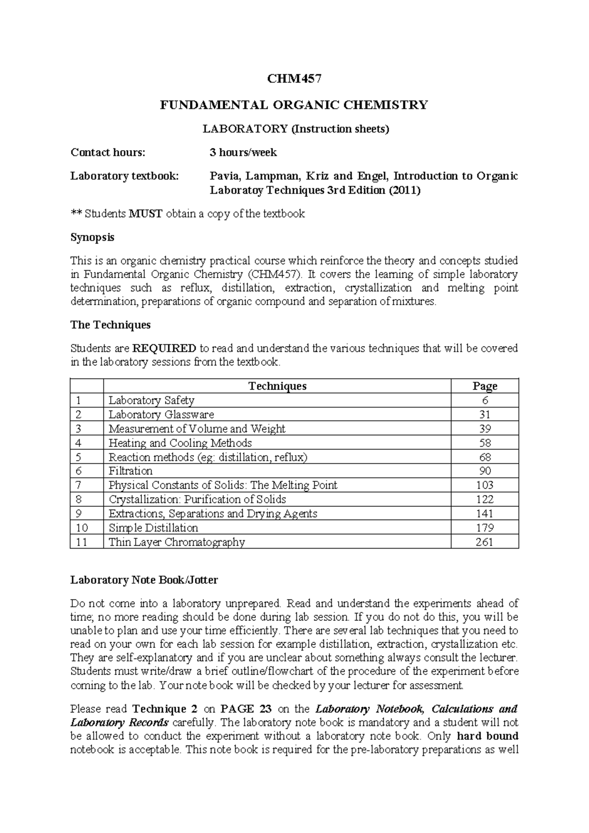 CHM457 Laboratory-Instruction Sheet - CHM FUNDAMENTAL ORGANIC CHEMISTRY ...