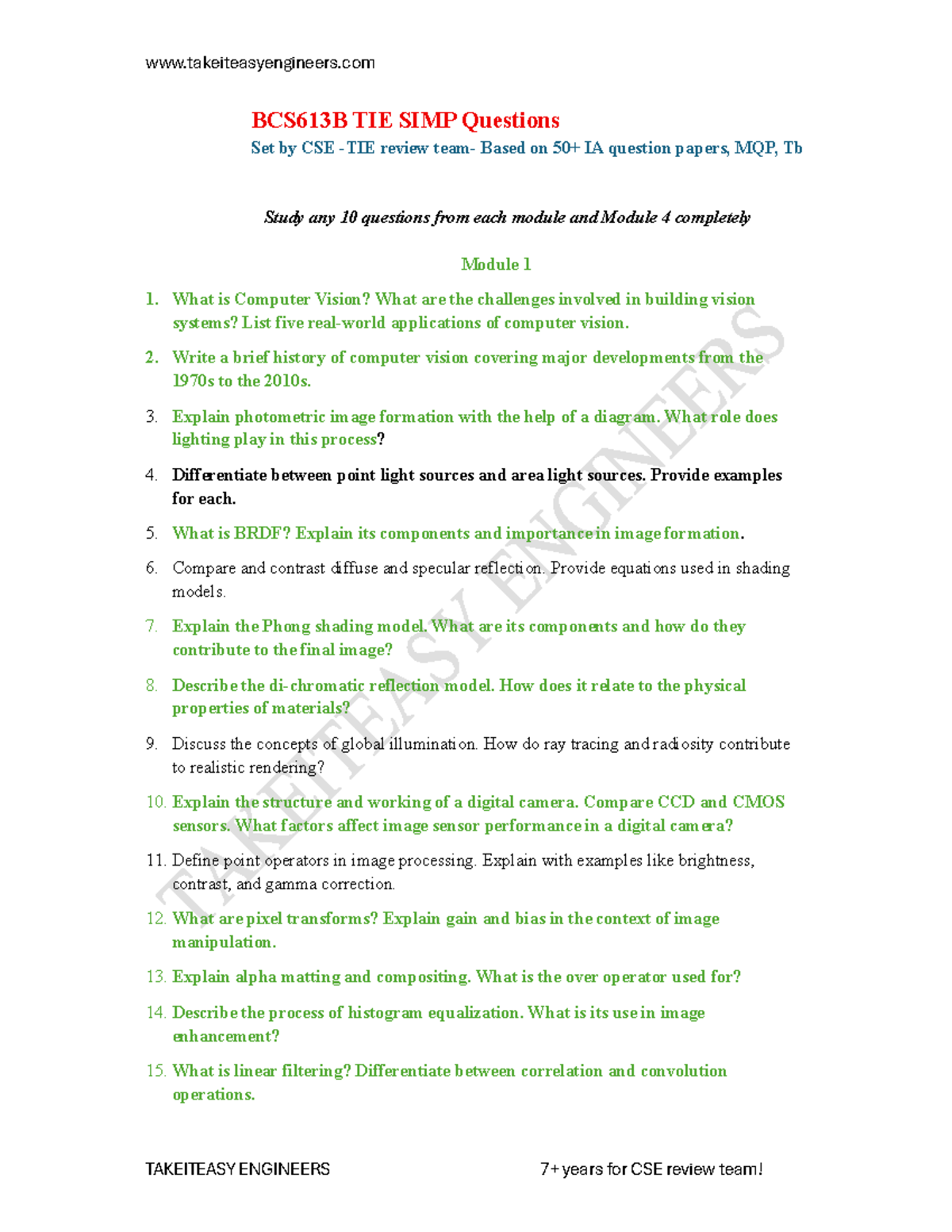 BCS613B - Computer Vision Questions Set for CSE Review - Studocu
