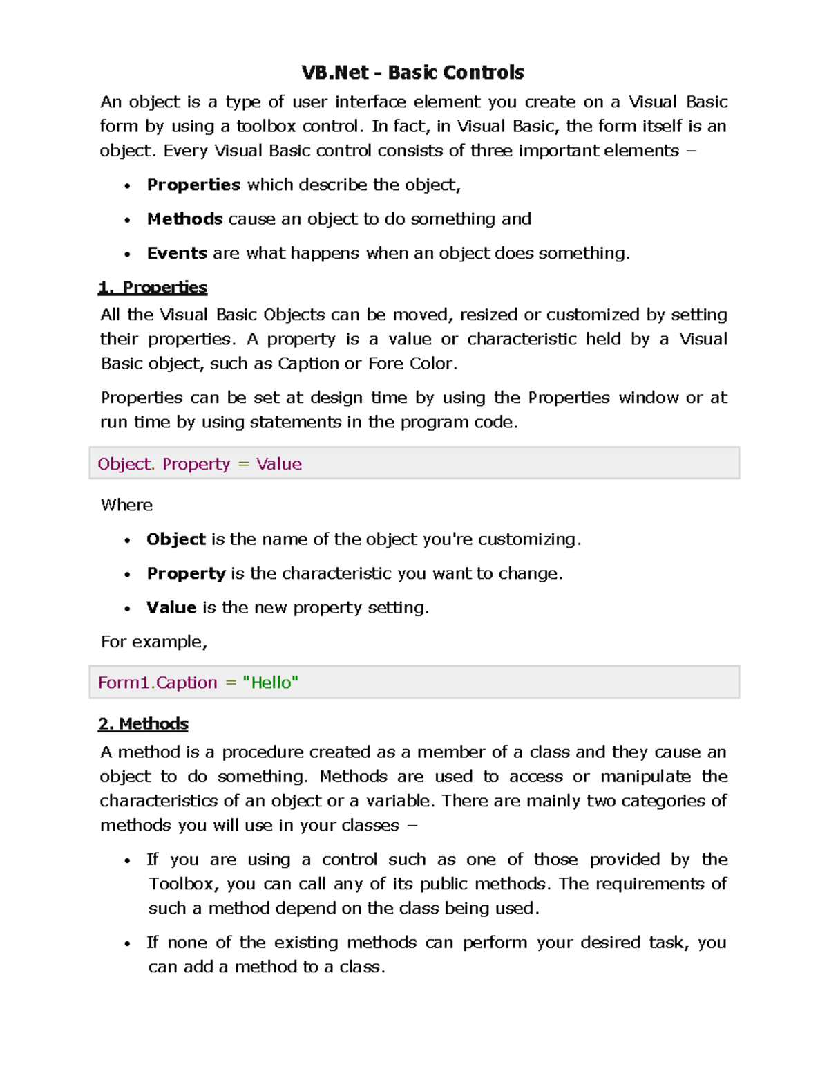 VB.Net Unit Controls Overview and Basic Elements - Studocu