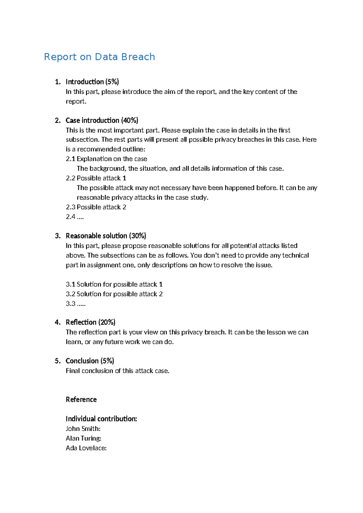 Data Breach Case Study Report: Assignment 1 Outline - Studocu