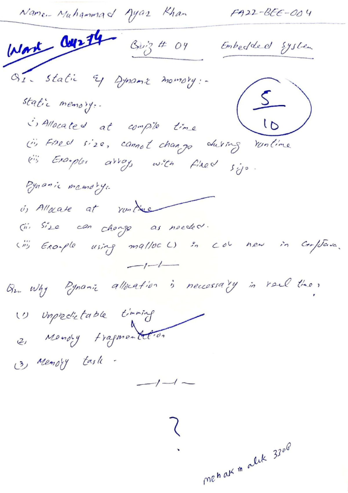 Quiz 4: Understanding Static and Dynamic Memory Allocation in Embedded ...