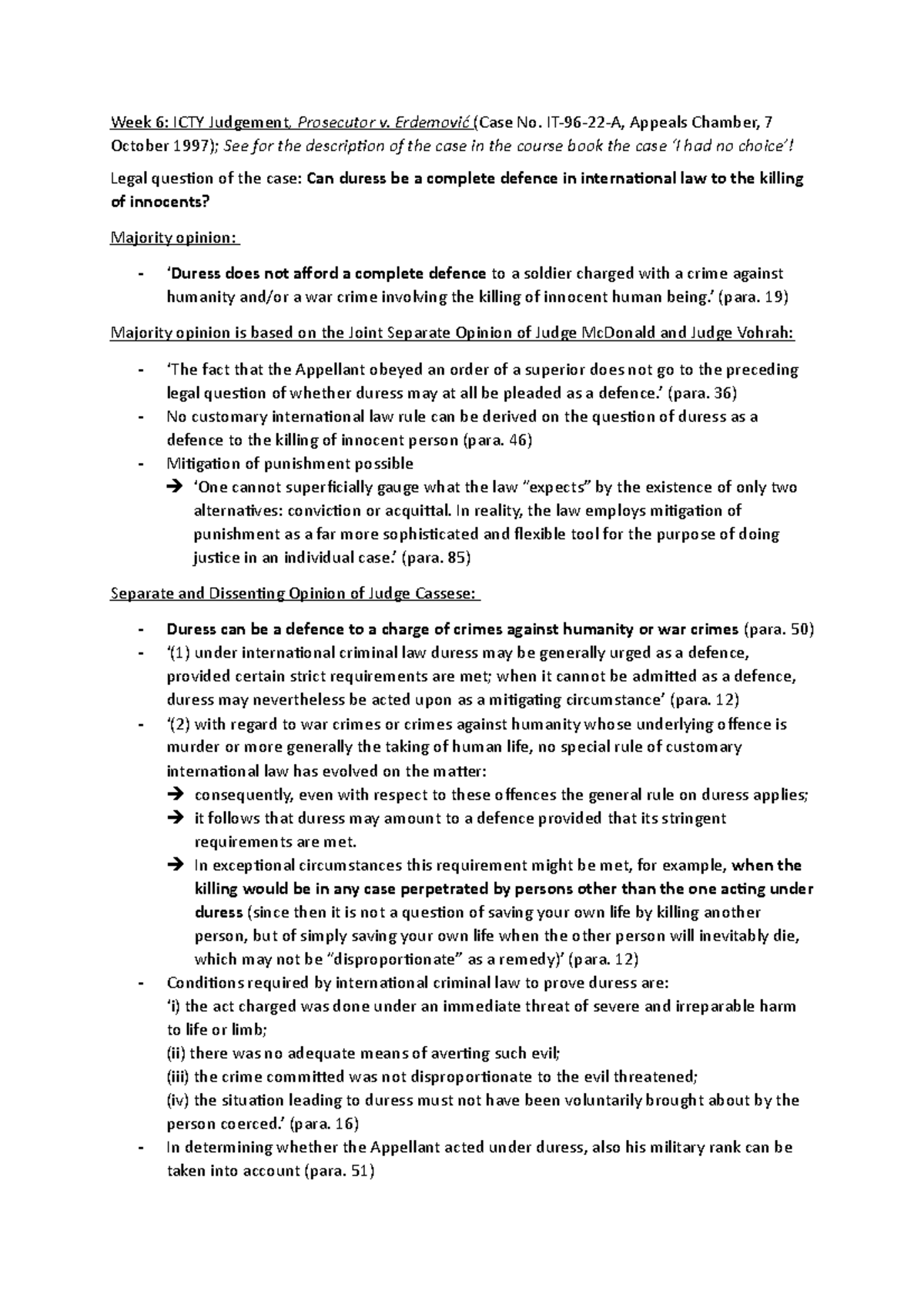 Summary of ICTY Case: Prosecutor v. Erdemovic (Appeals Chamber ...