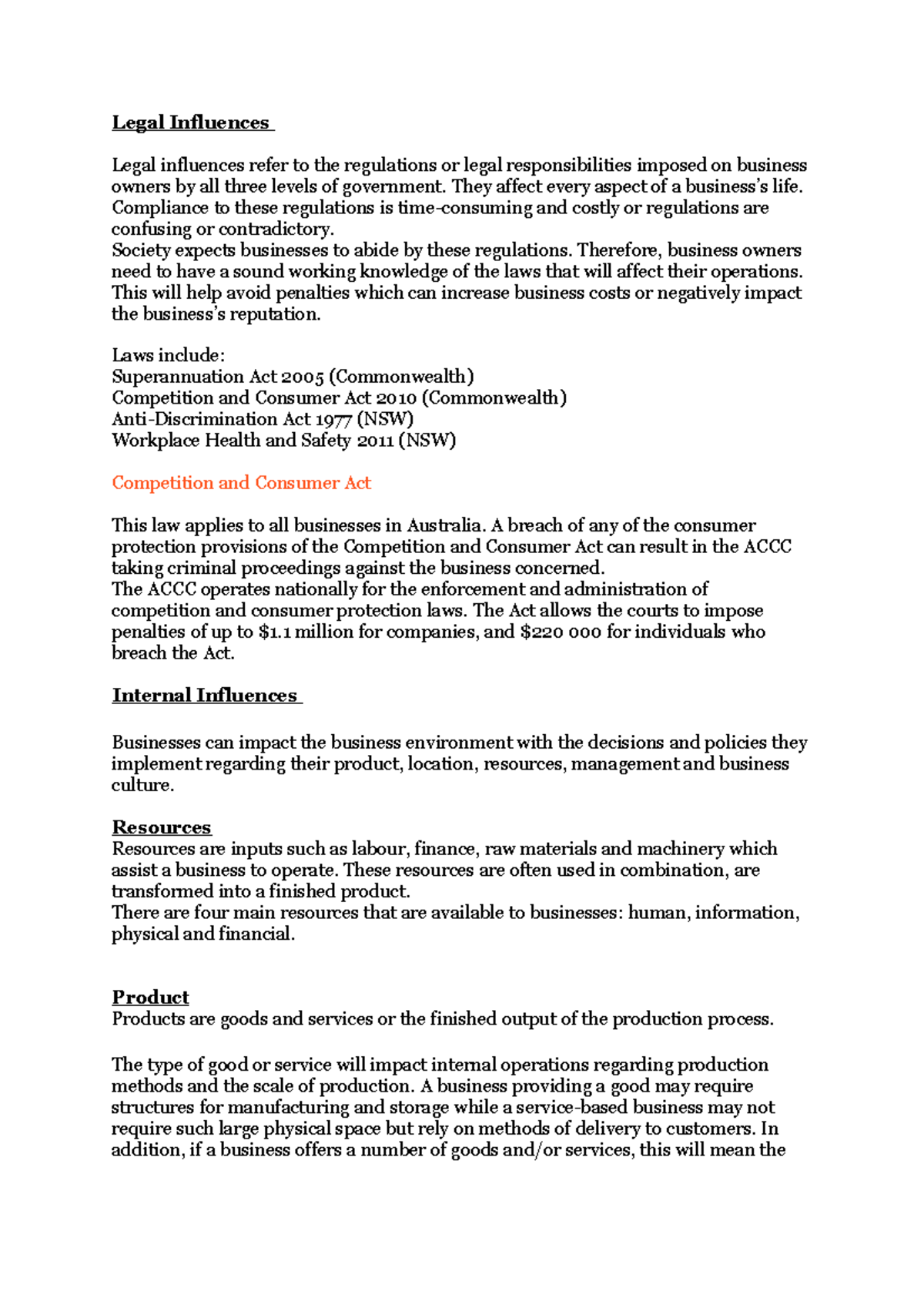 Legal Influences and Internal Factors Impacting Business Operations ...