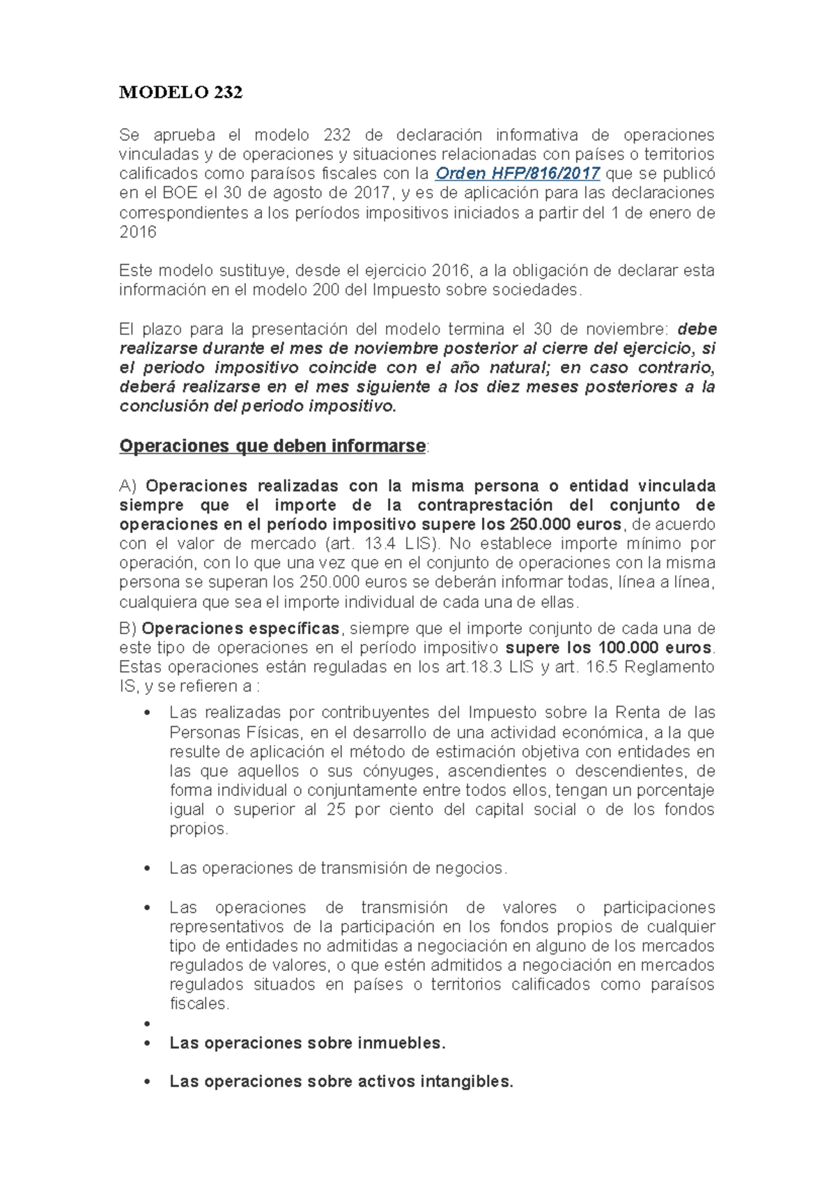 Modelo 232: Declaración Informativa de Operaciones Vinculadas - Studocu
