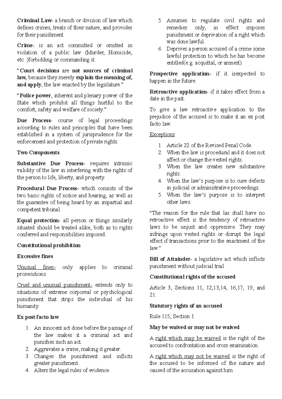 Criminal Law Notes (Course Code: CL101) - Key Concepts and Principles ...